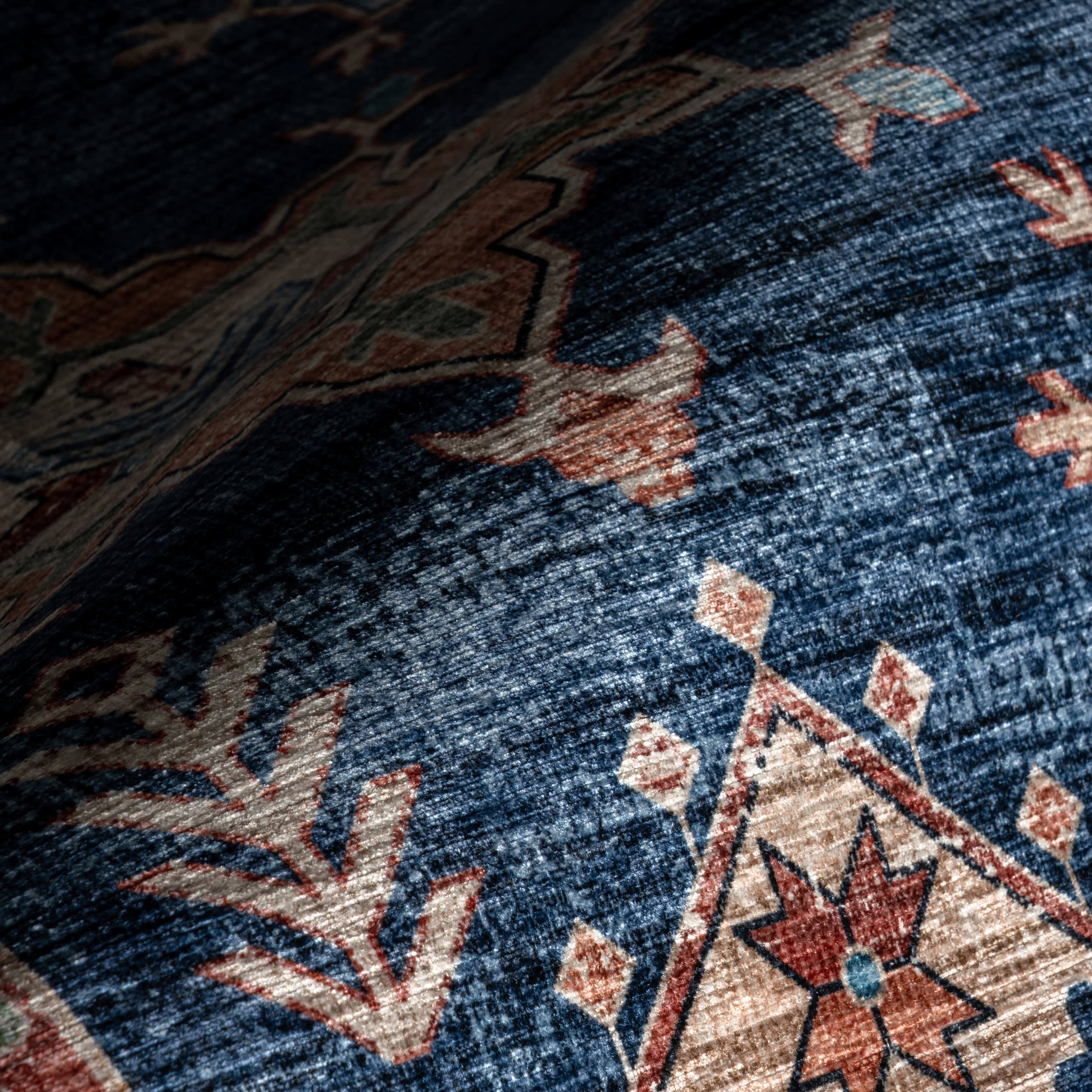Francesca Timeworn Charm Spill Proof Washable Rug | Navy - Image 3