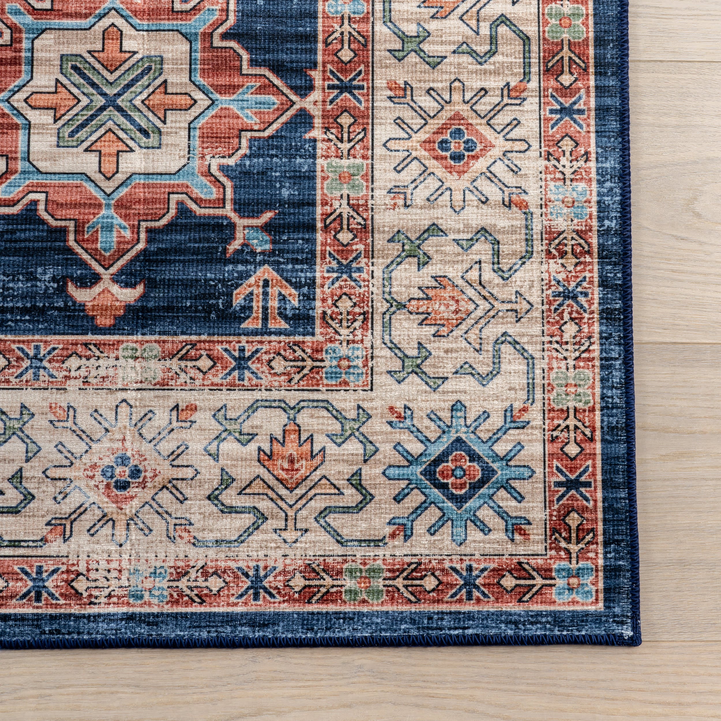 Francesca Timeworn Charm Spill Proof Washable Rug | Navy - Image 4