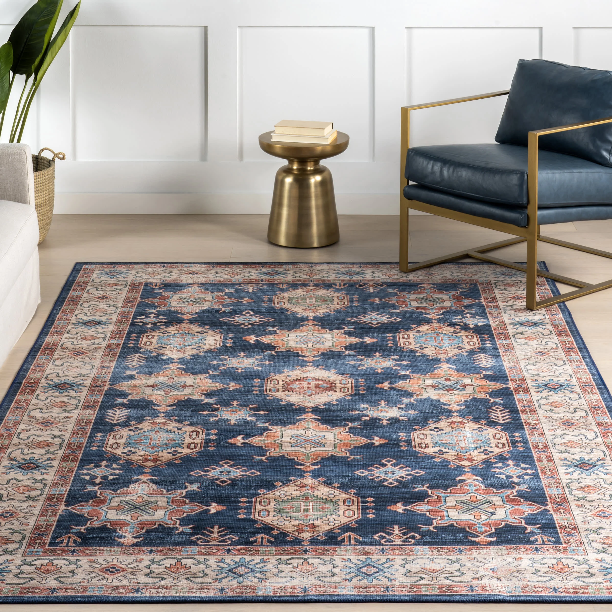 Francesca Timeworn Charm Spill Proof Washable Rug | Navy - Image 5