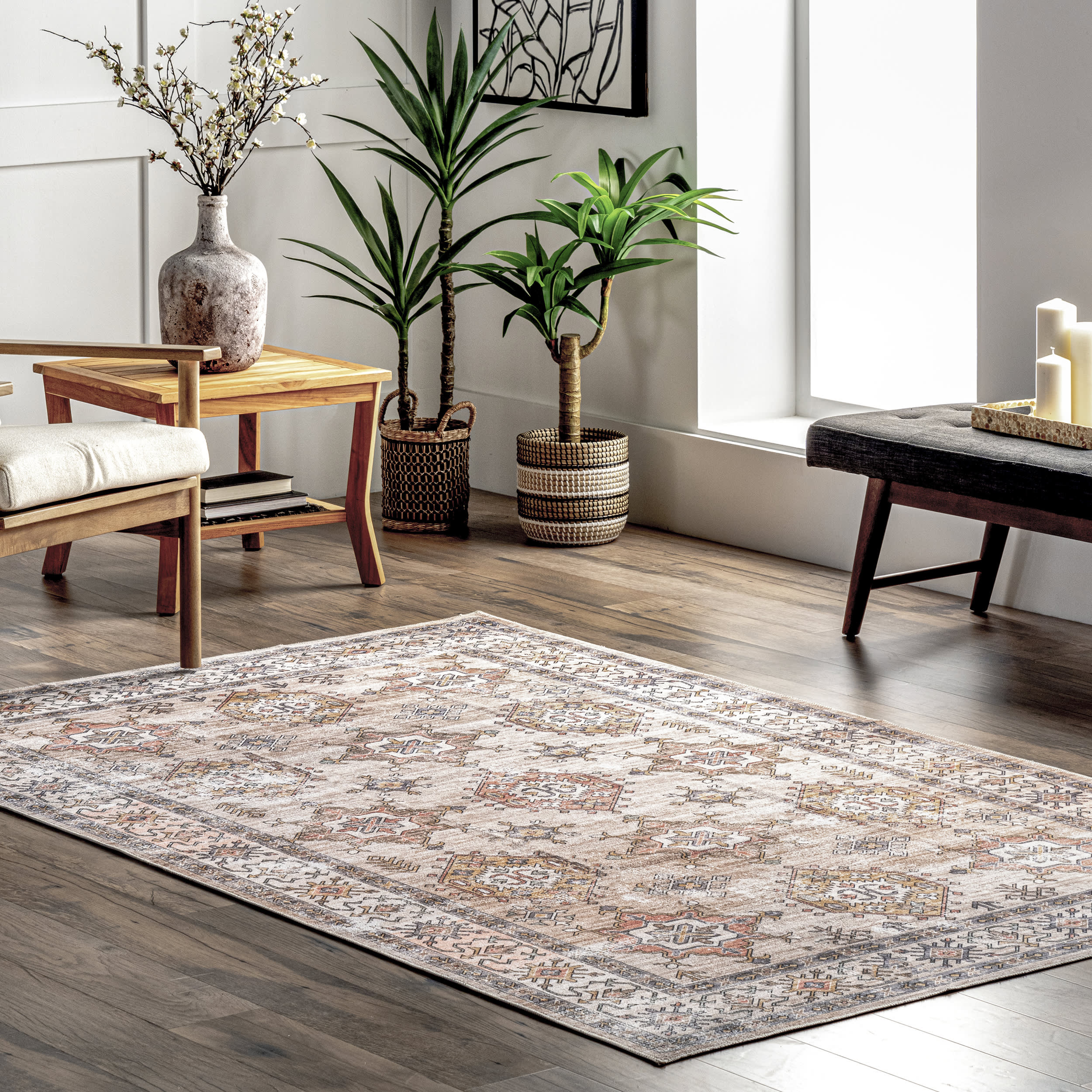 Francesca Timeworn Charm Washable Rug | Beige - Image 2