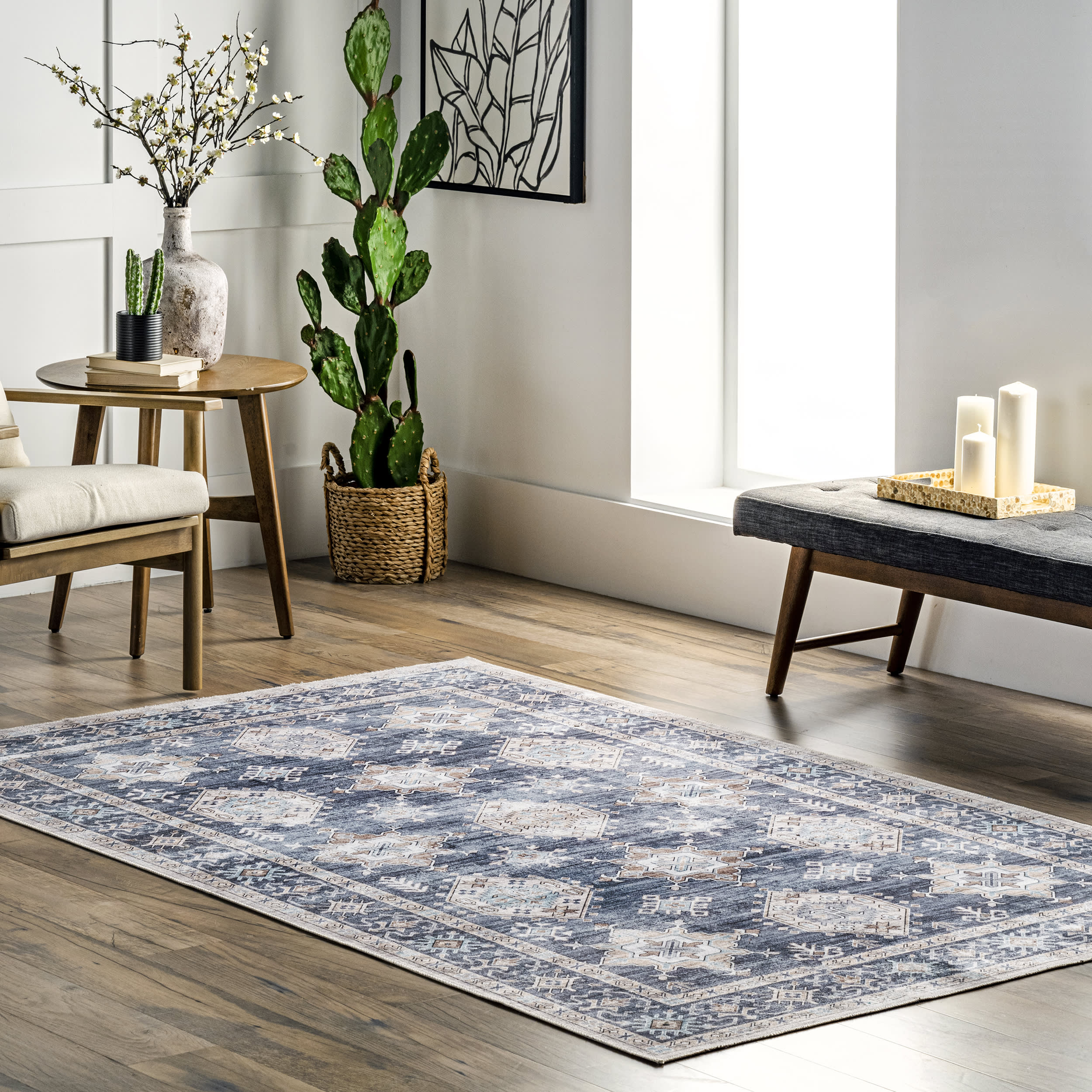Francesca Timeworn Charm Washable Rug | Blue - Image 2