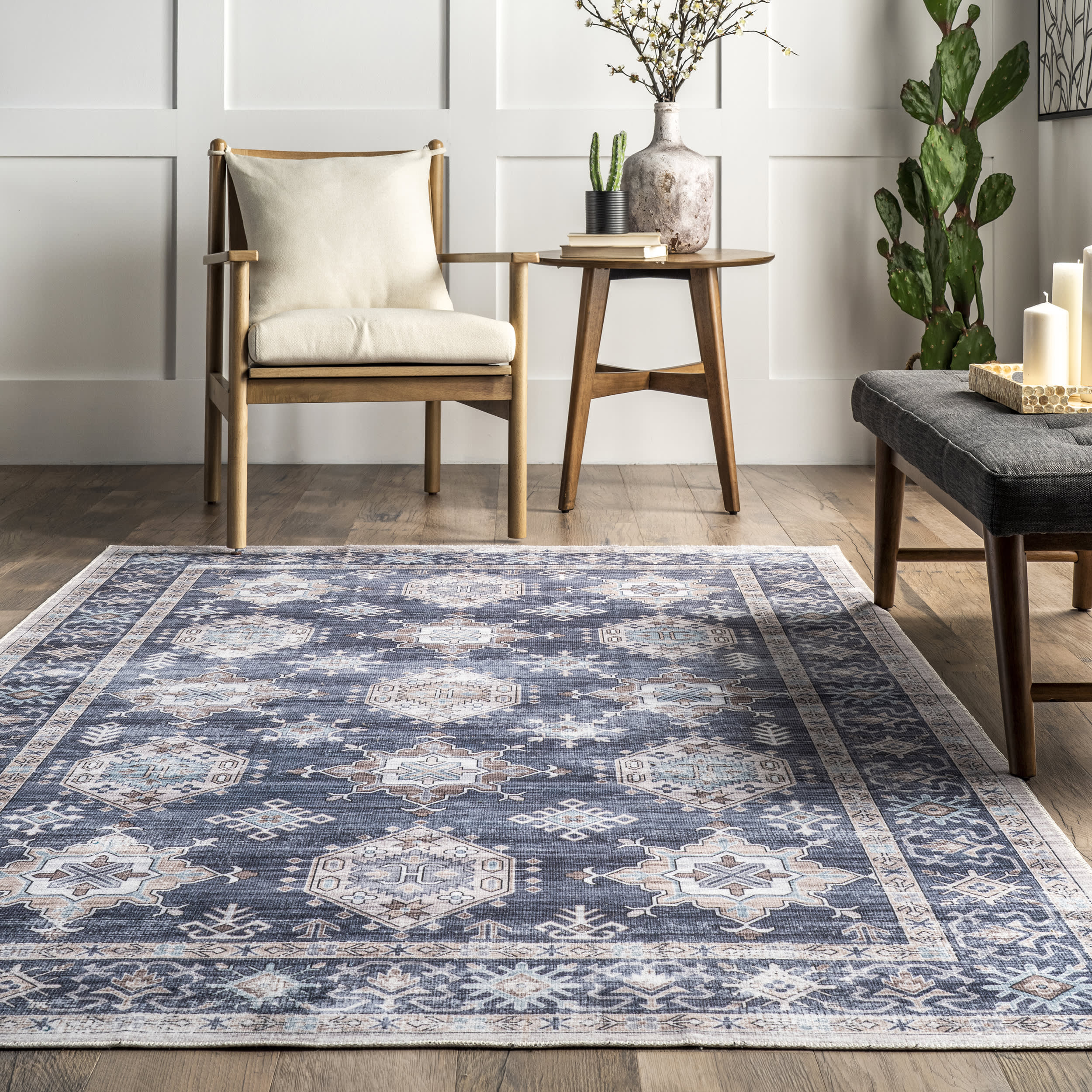 Francesca Timeworn Charm Washable Rug | Blue - Image 4
