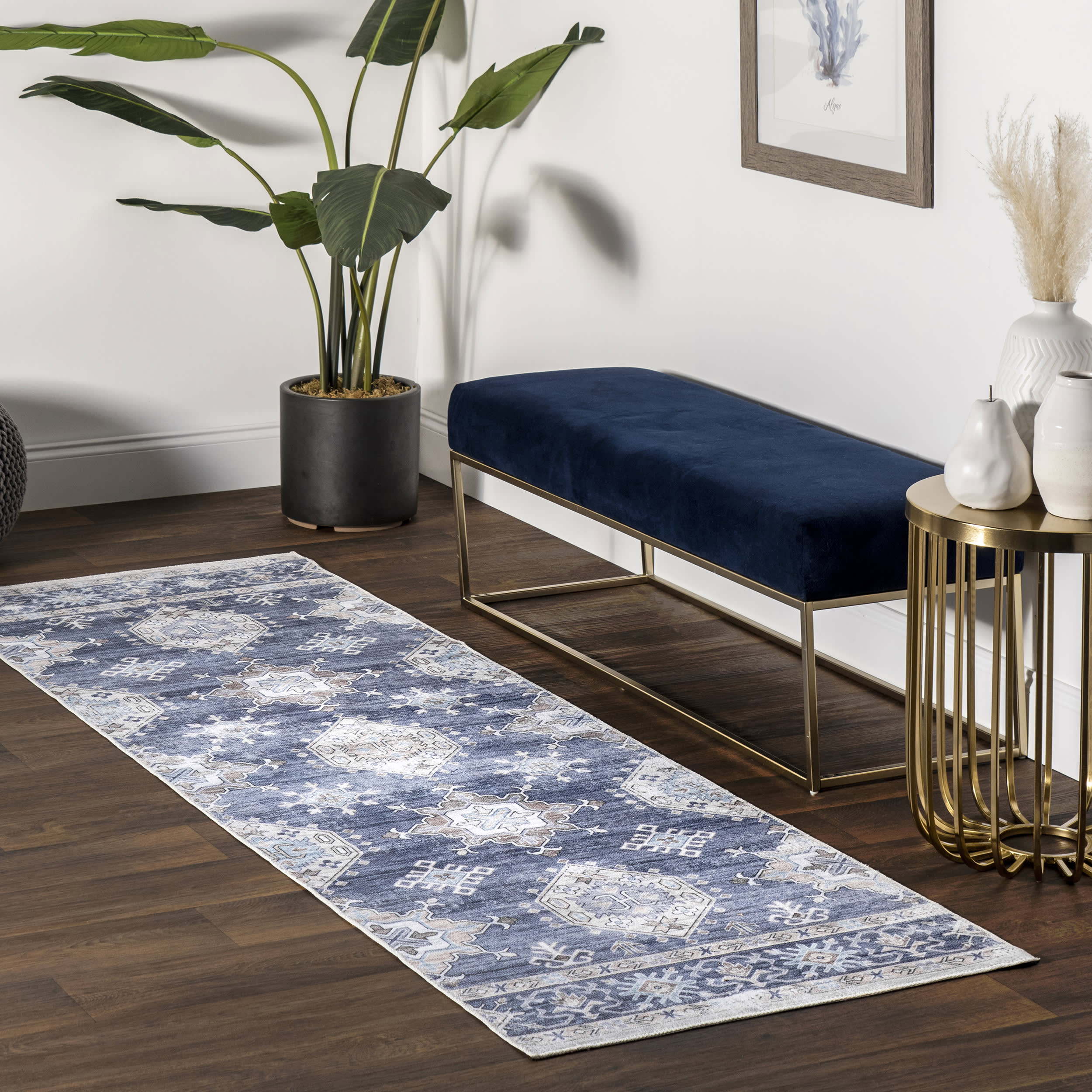 Francesca Timeworn Charm Washable Rug | Blue - Image 2