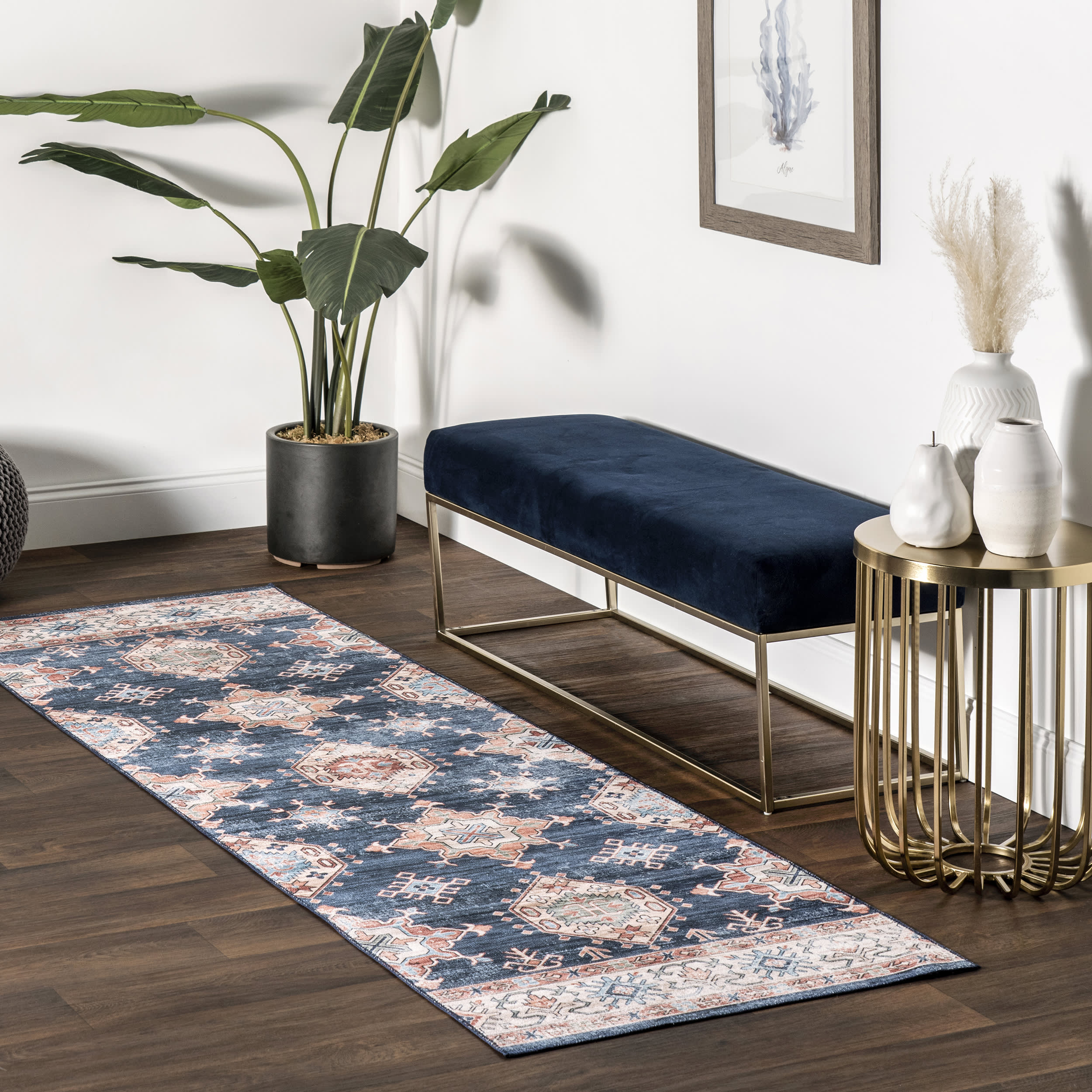 Francesca Timeworn Charm Washable Rug | Navy - Image 2