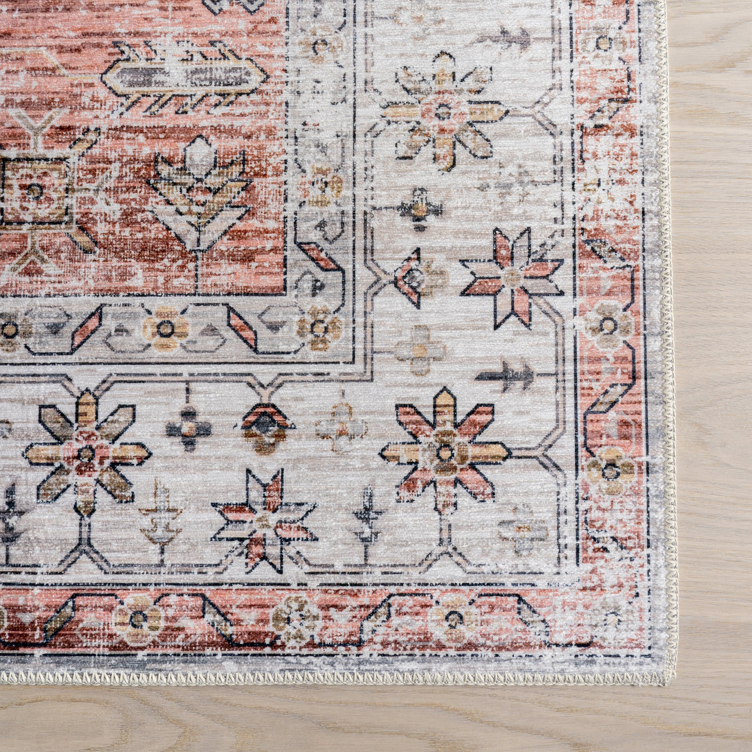 Francis Cartouche Medallion Spill Proof Washable Rug | Beige - Image 4
