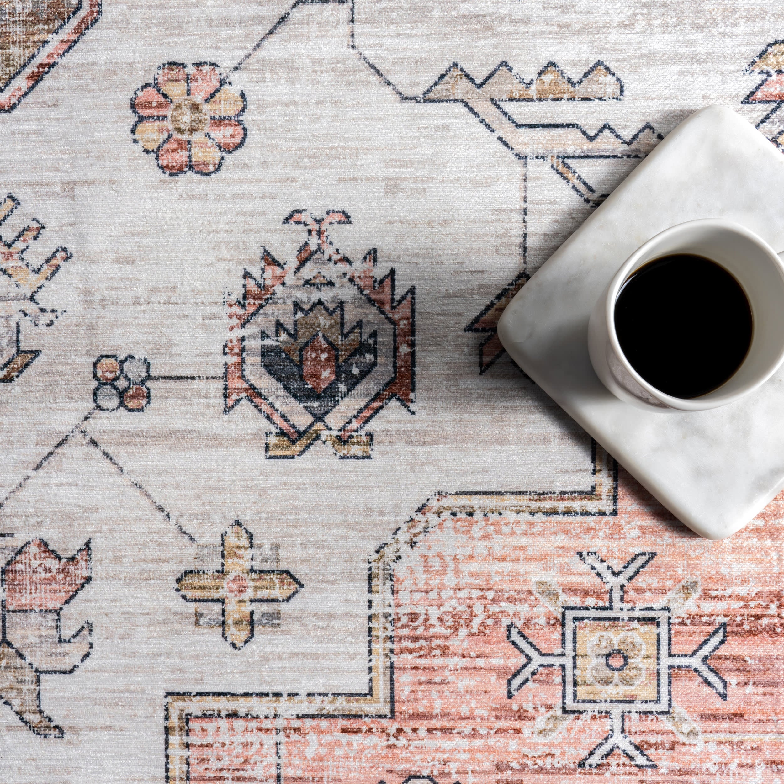 Francis Cartouche Medallion Spill Proof Washable Rug | Beige - Image 8