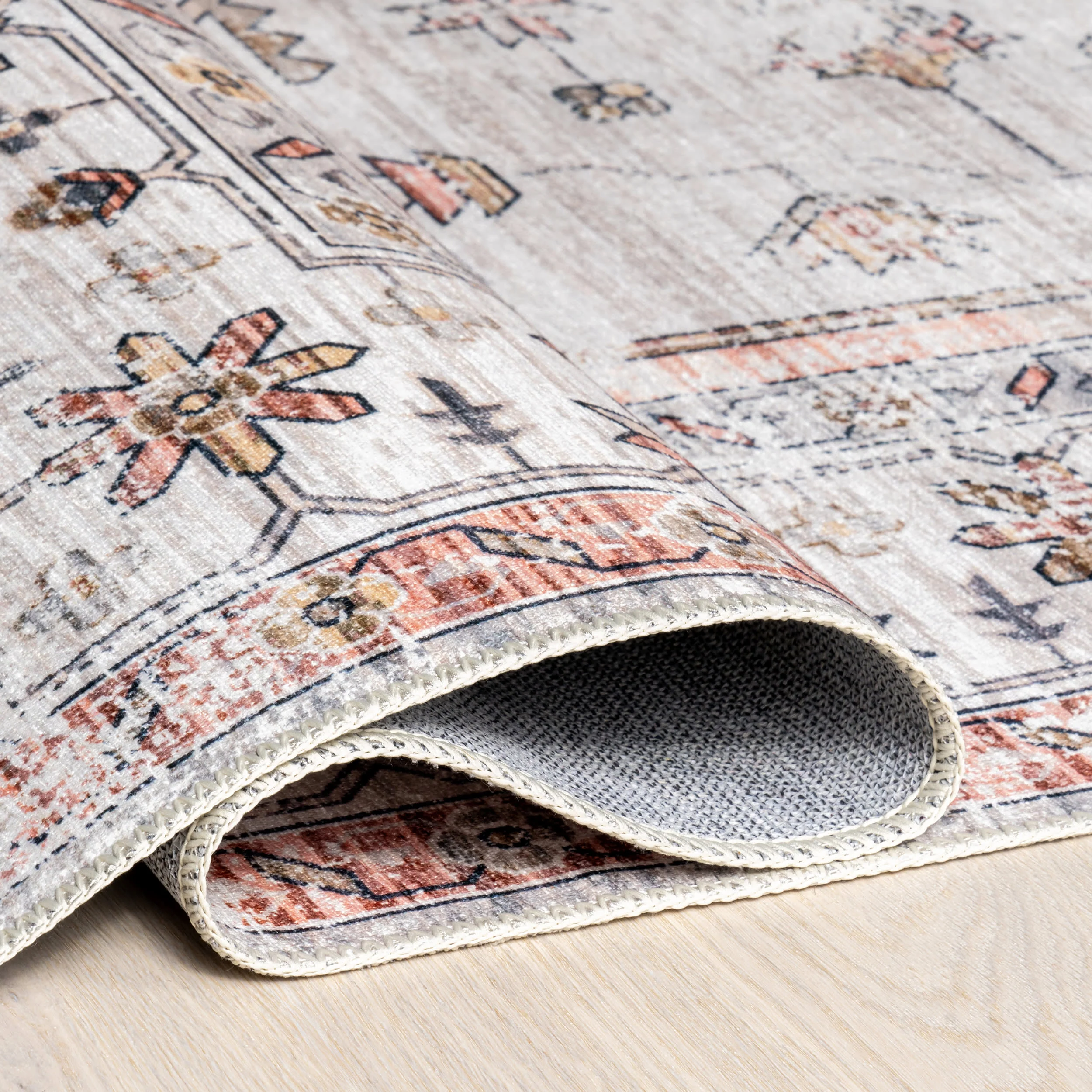 Francis Cartouche Medallion Spill Proof Washable Rug | Beige - Image 9