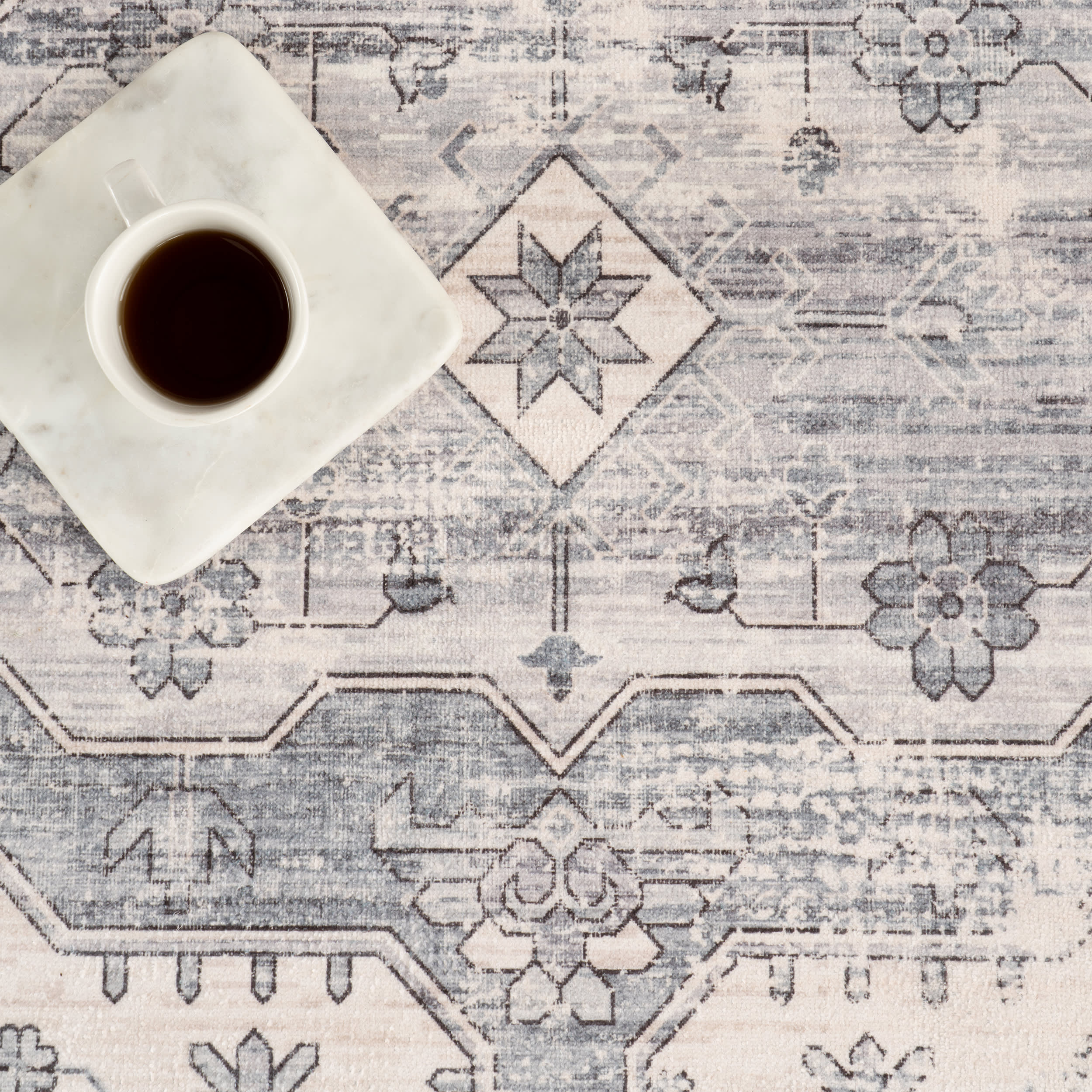 Francis Cartouche Medallion Spill Proof Washable Rug | Light Grey - Image 8