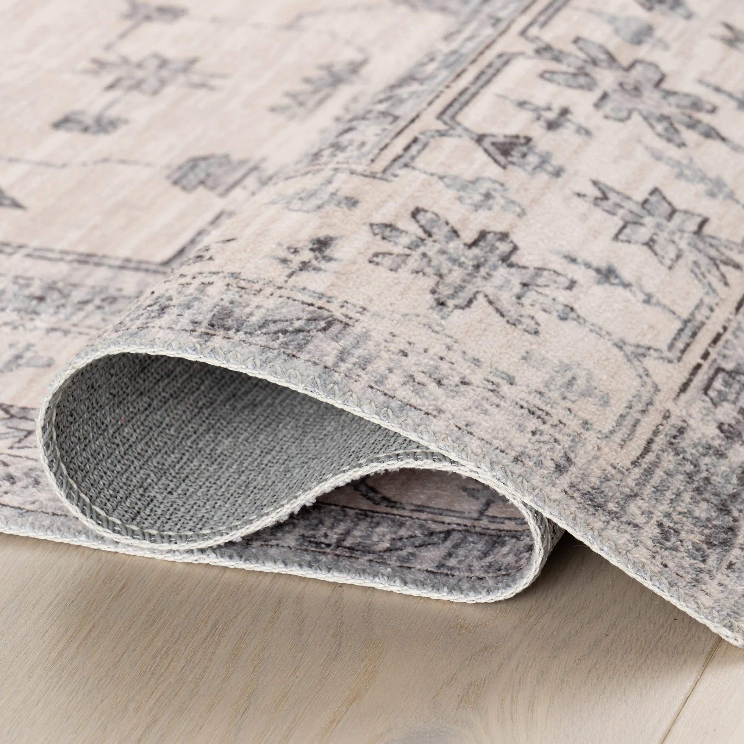 Francis Cartouche Medallion Spill Proof Washable Rug | Light Grey - Image 9