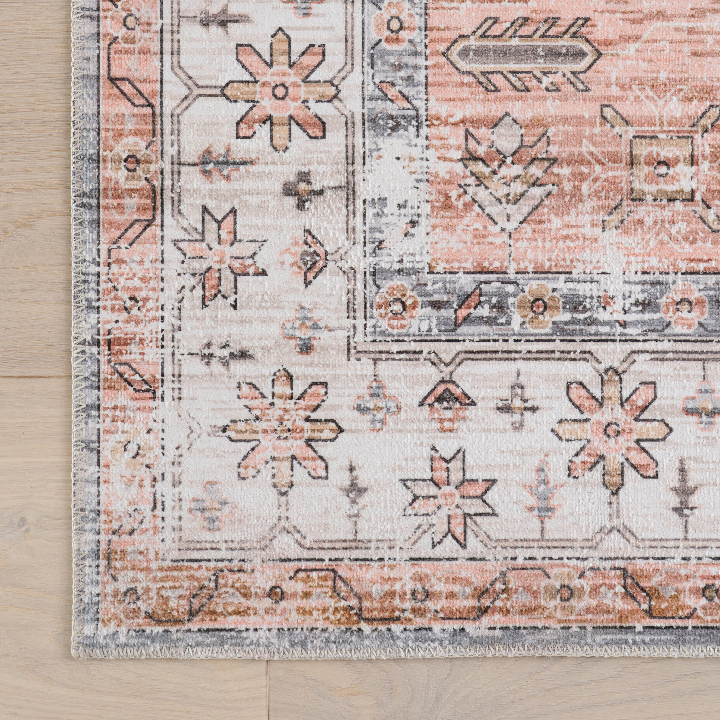 Francis Cartouche Medallion Spill Proof Washable Rug | Light Orange - Image 4