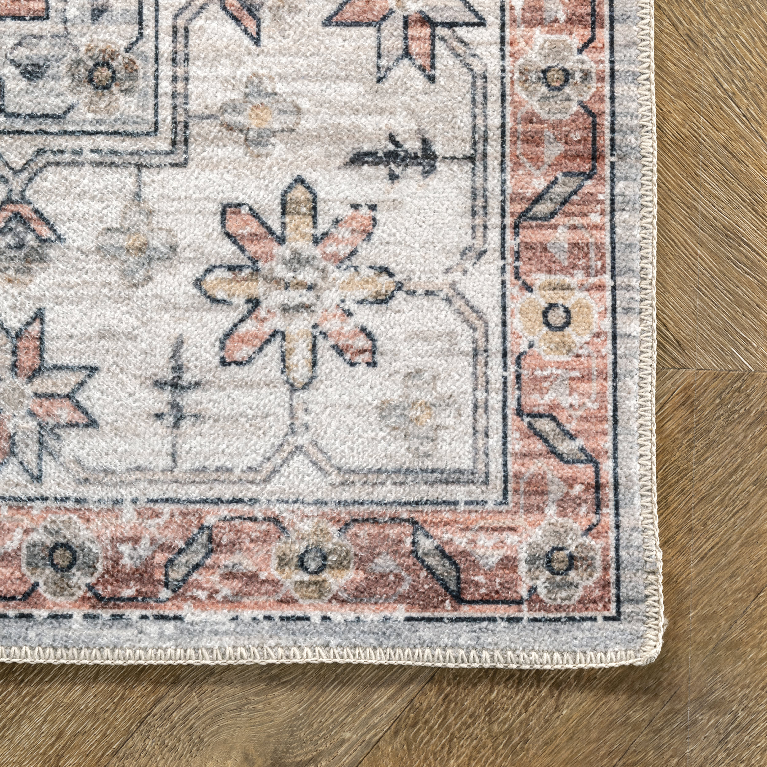 Francis Cartouche Medallion Washable Rug | Beige - Image 3