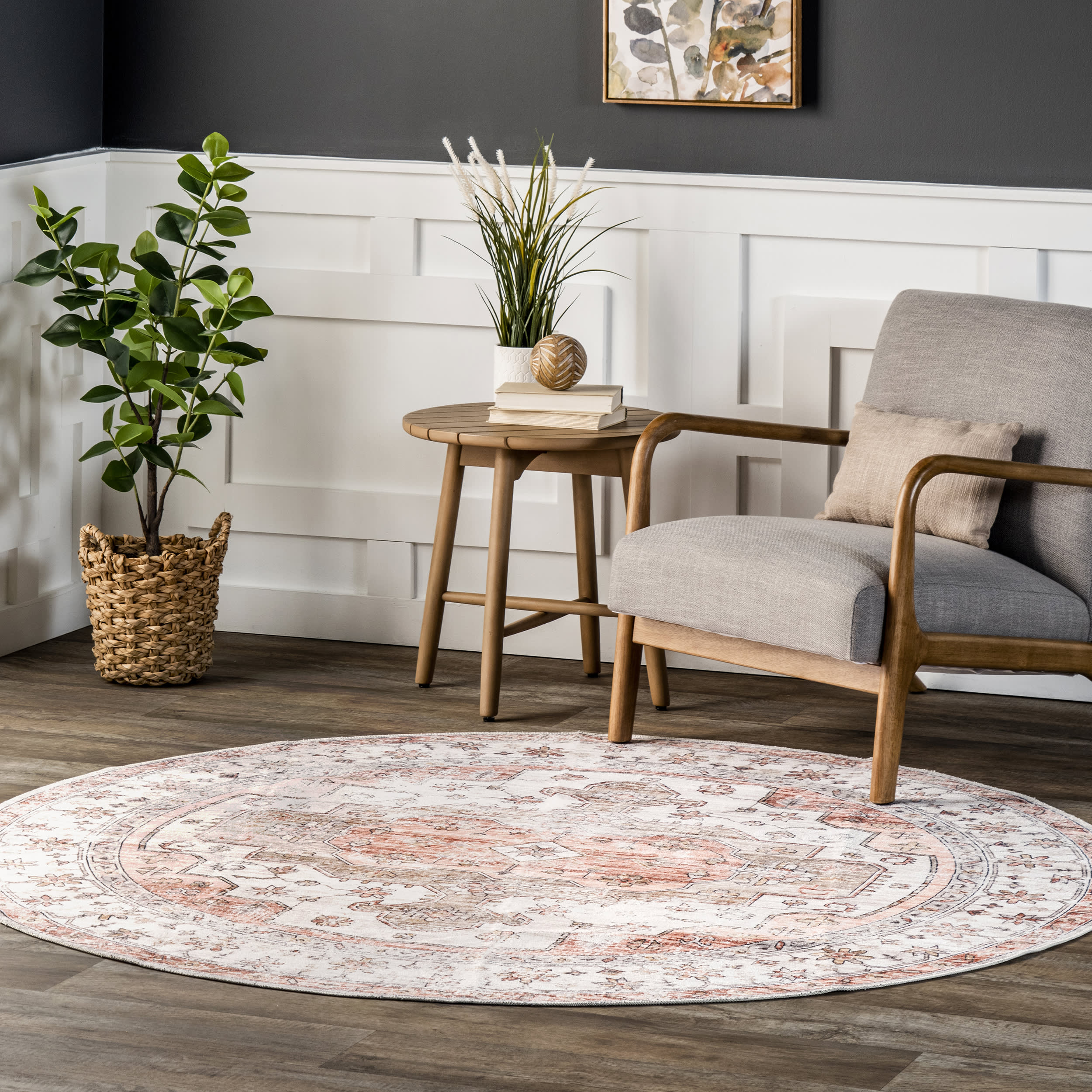 Francis Cartouche Medallion Washable Rug | Beige - Image 2
