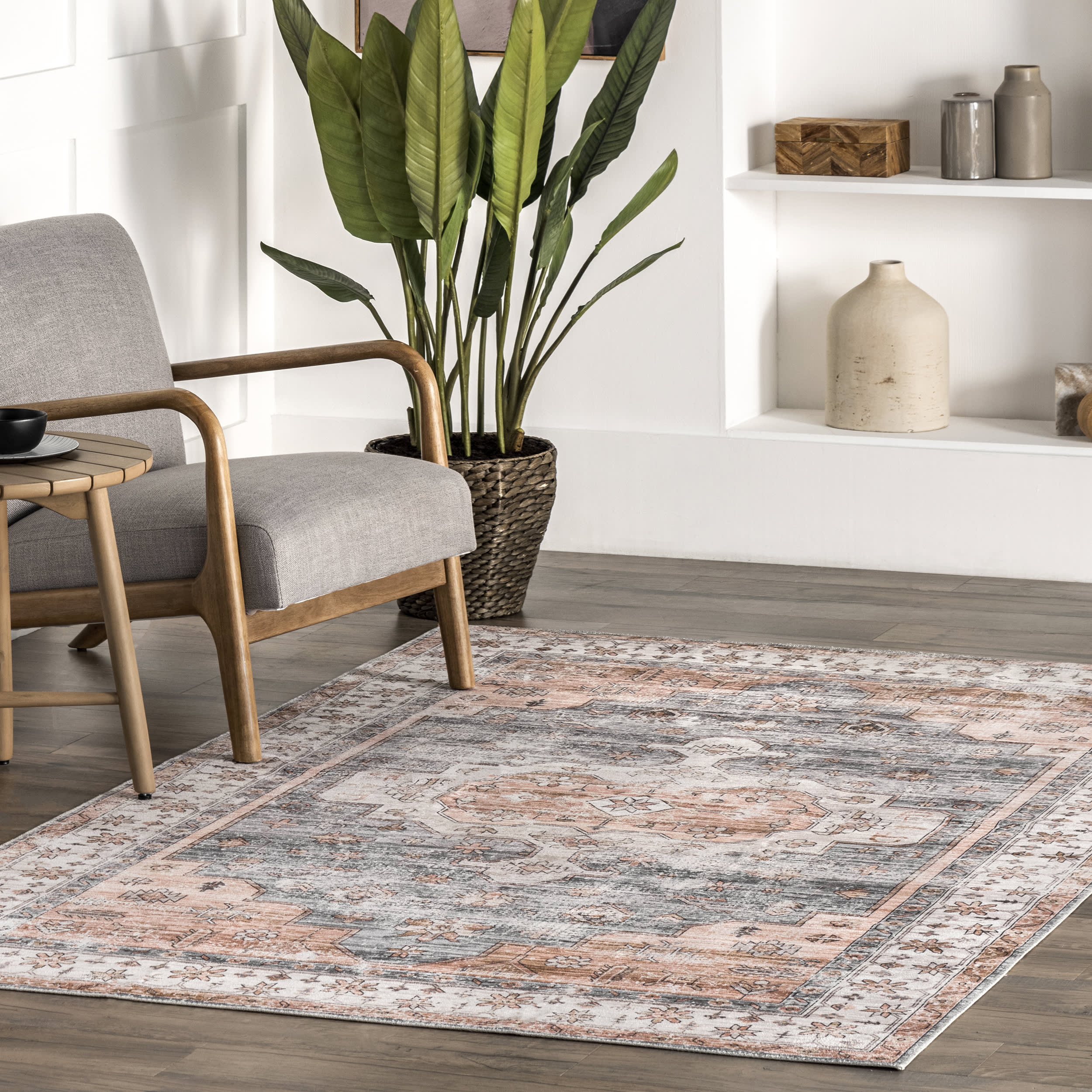Francis Cartouche Medallion Washable Rug | Light Orange - Image 2