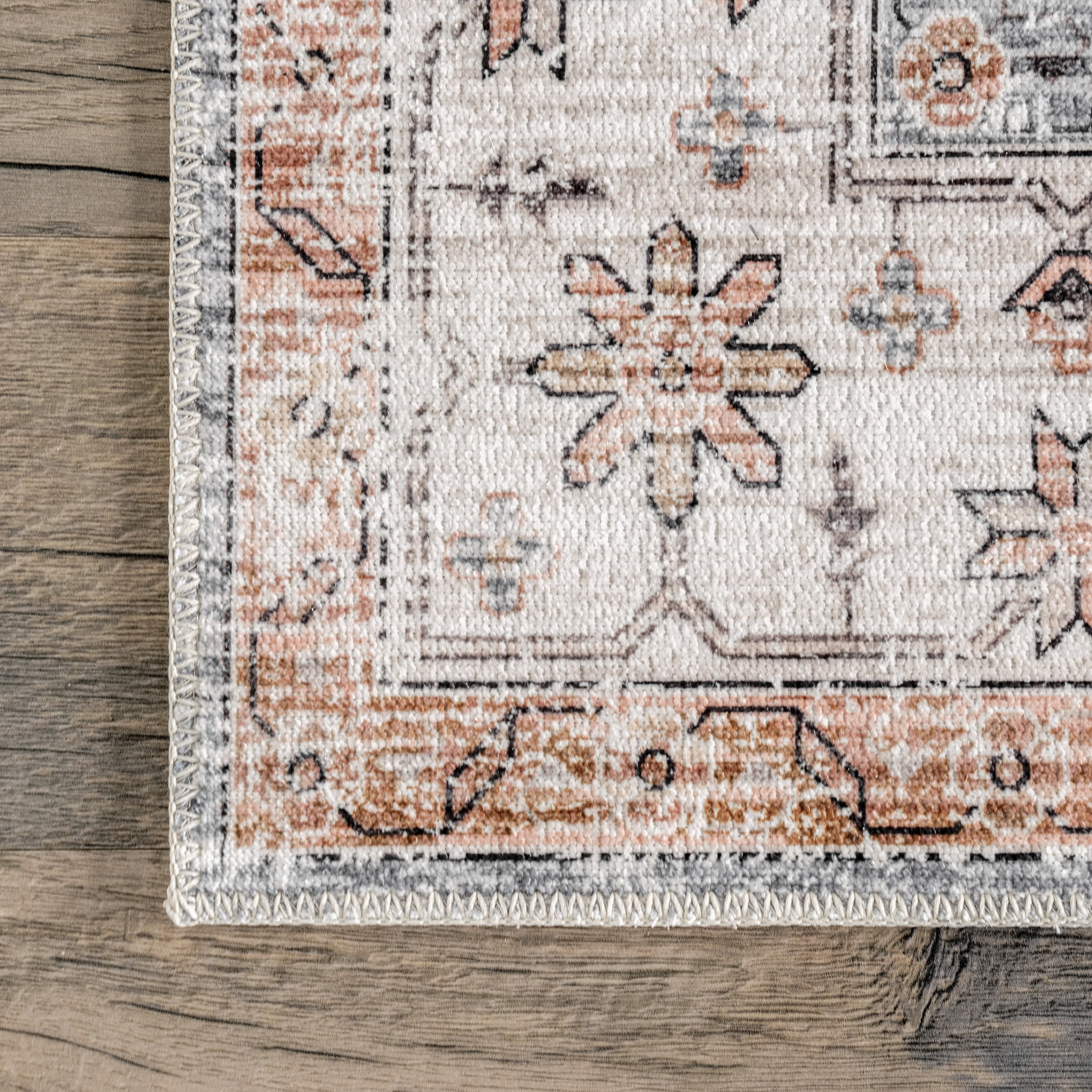 Francis Cartouche Medallion Washable Rug | Light Orange - Image 3