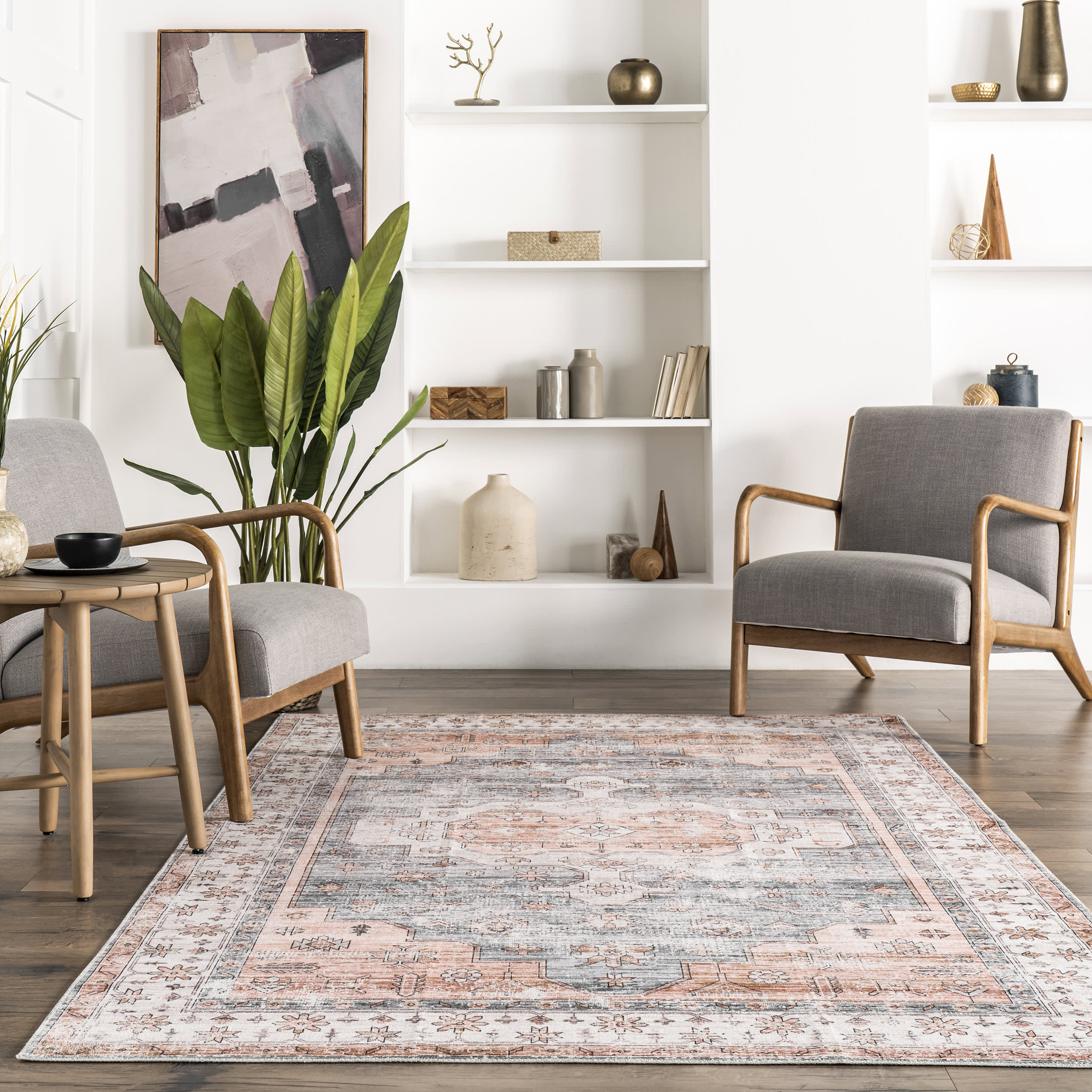 Francis Cartouche Medallion Washable Rug | Light Orange - Image 4