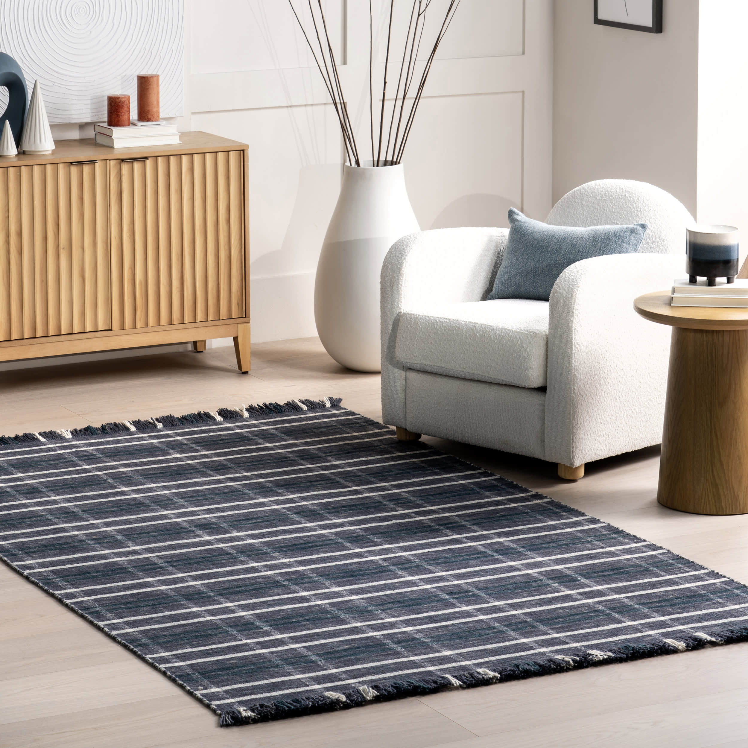 Francisca Plaid Fringed Rug | Blue - Image 2