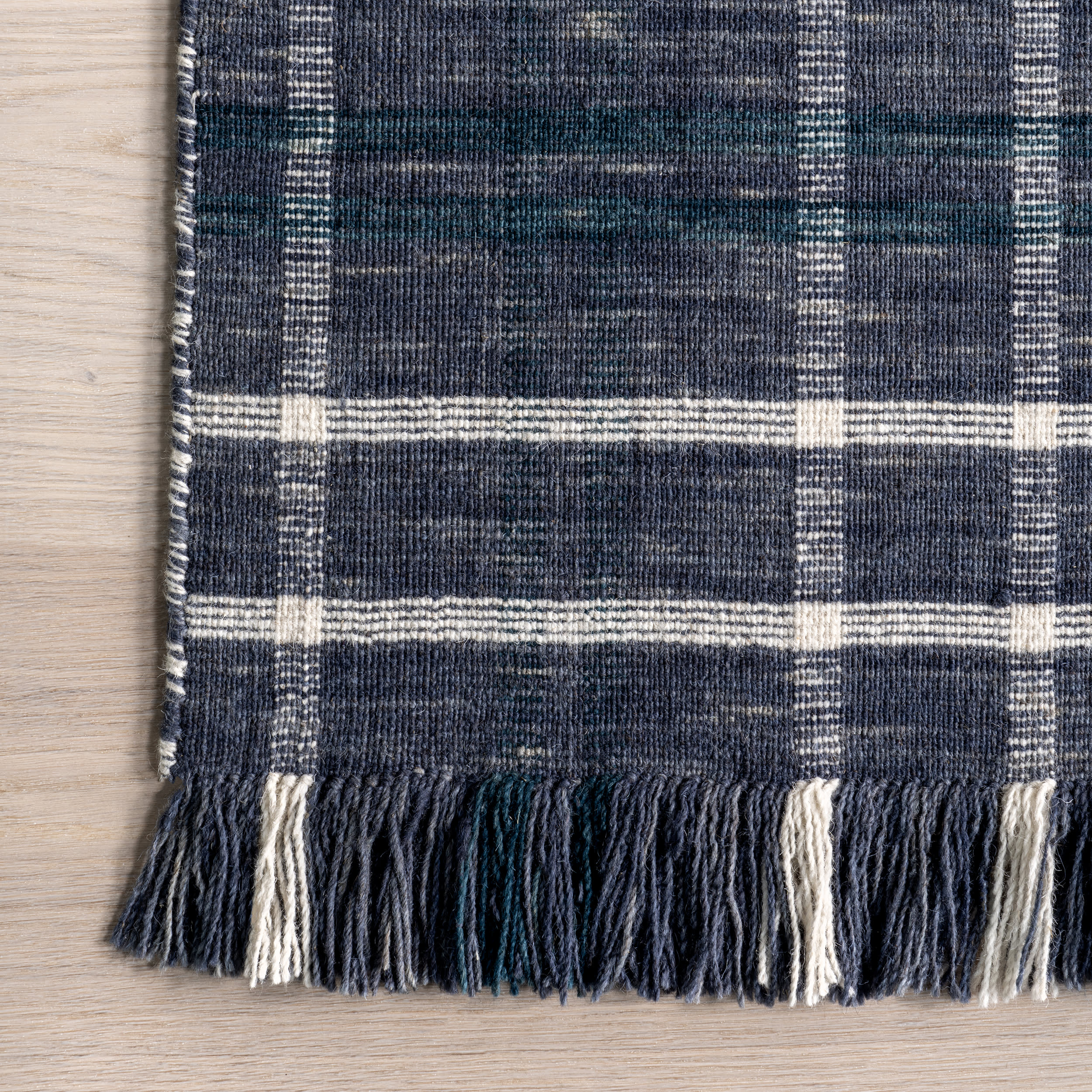 Francisca Plaid Fringed Rug | Blue - Image 3