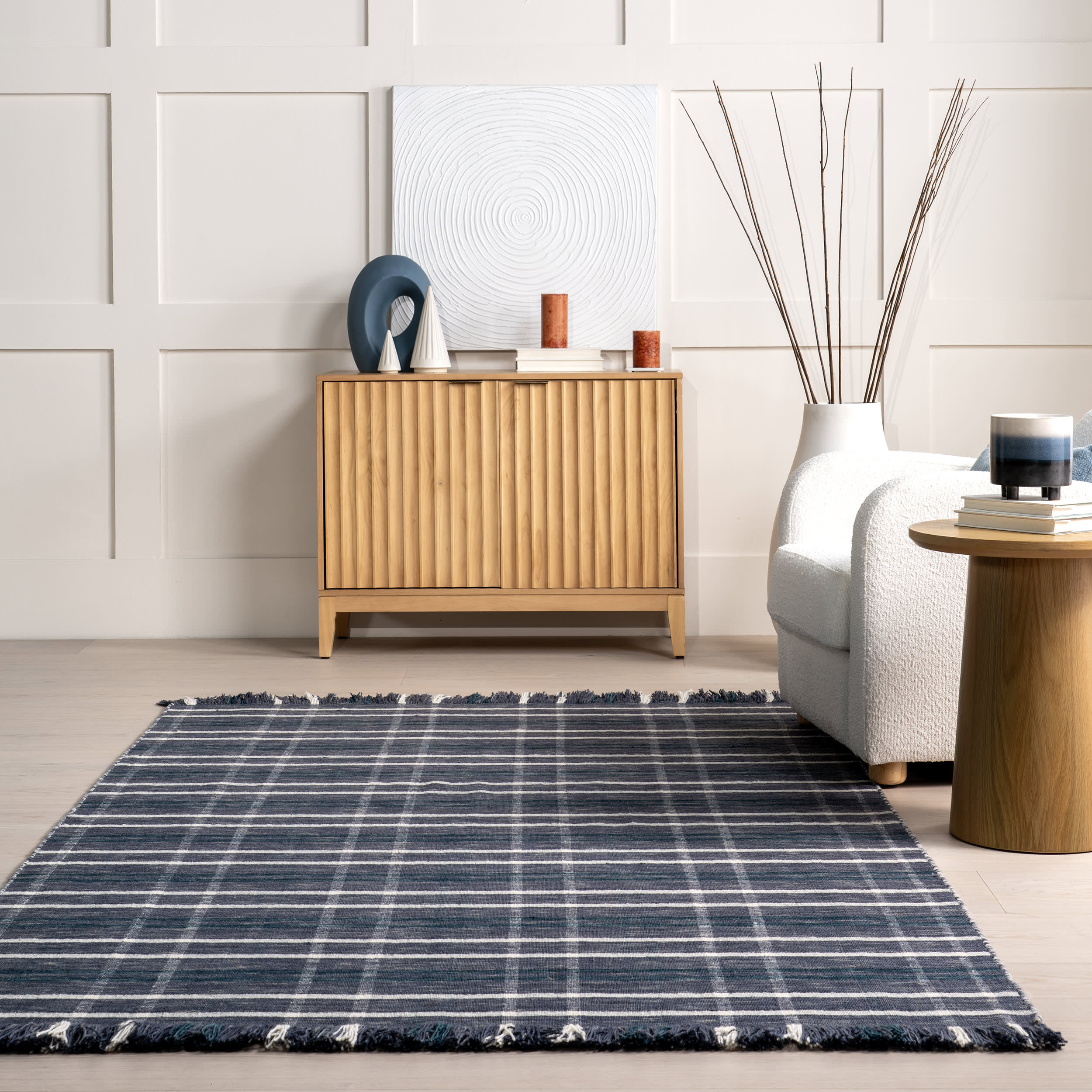 Francisca Plaid Fringed Rug | Blue - Image 4