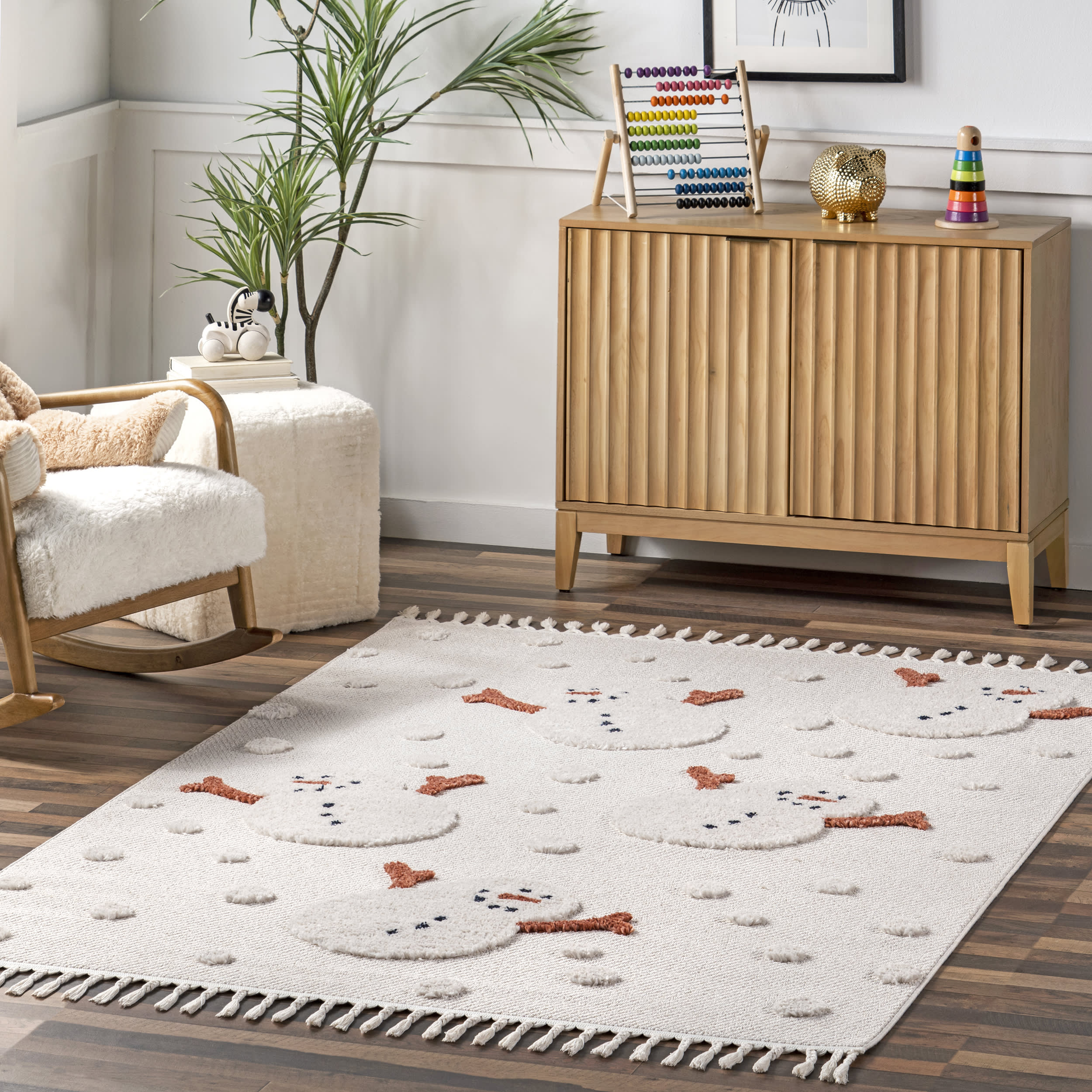 Freda Snowmen Tasseled Kids Rug | Off White - Image 2