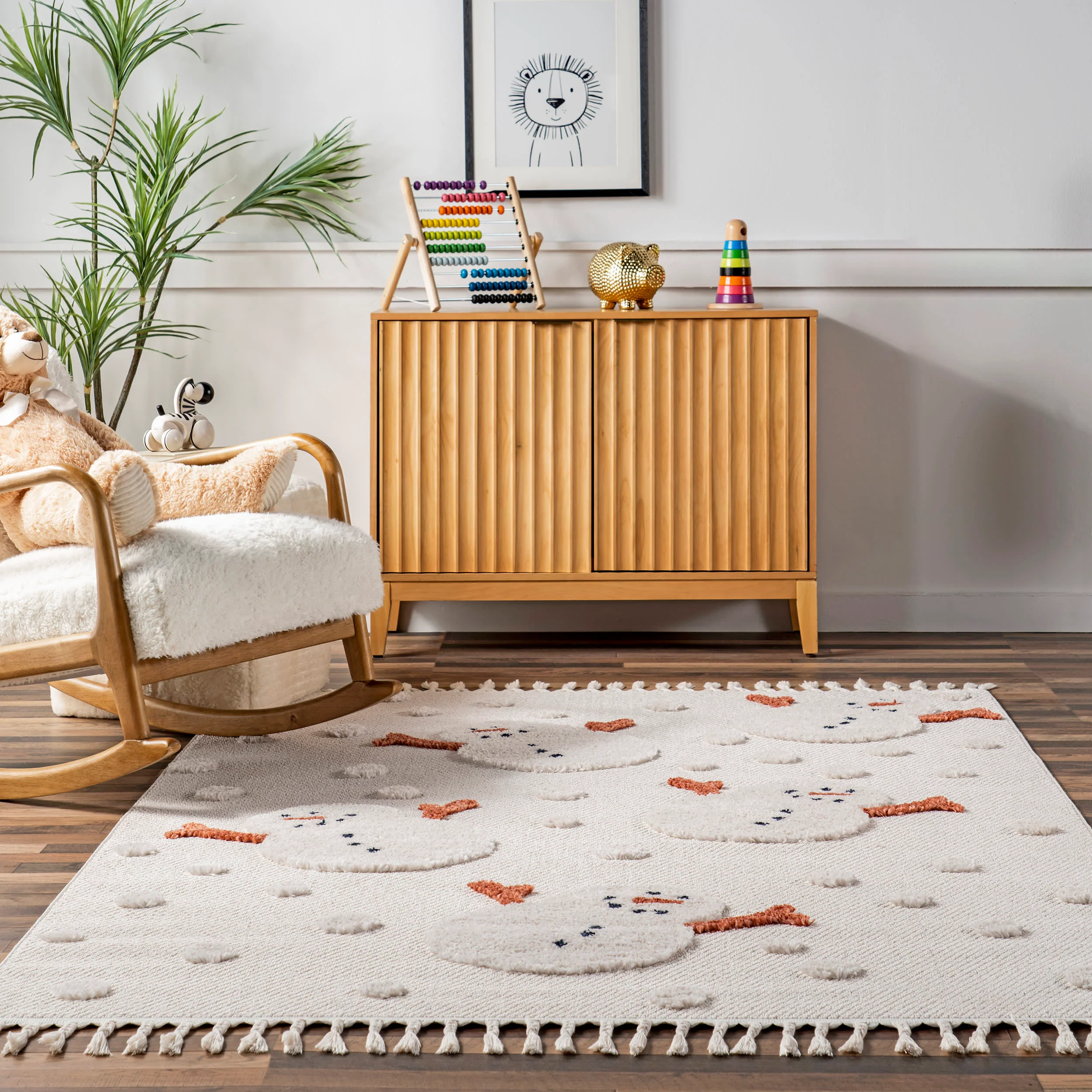 Freda Snowmen Tasseled Kids Rug | Off White - Image 4