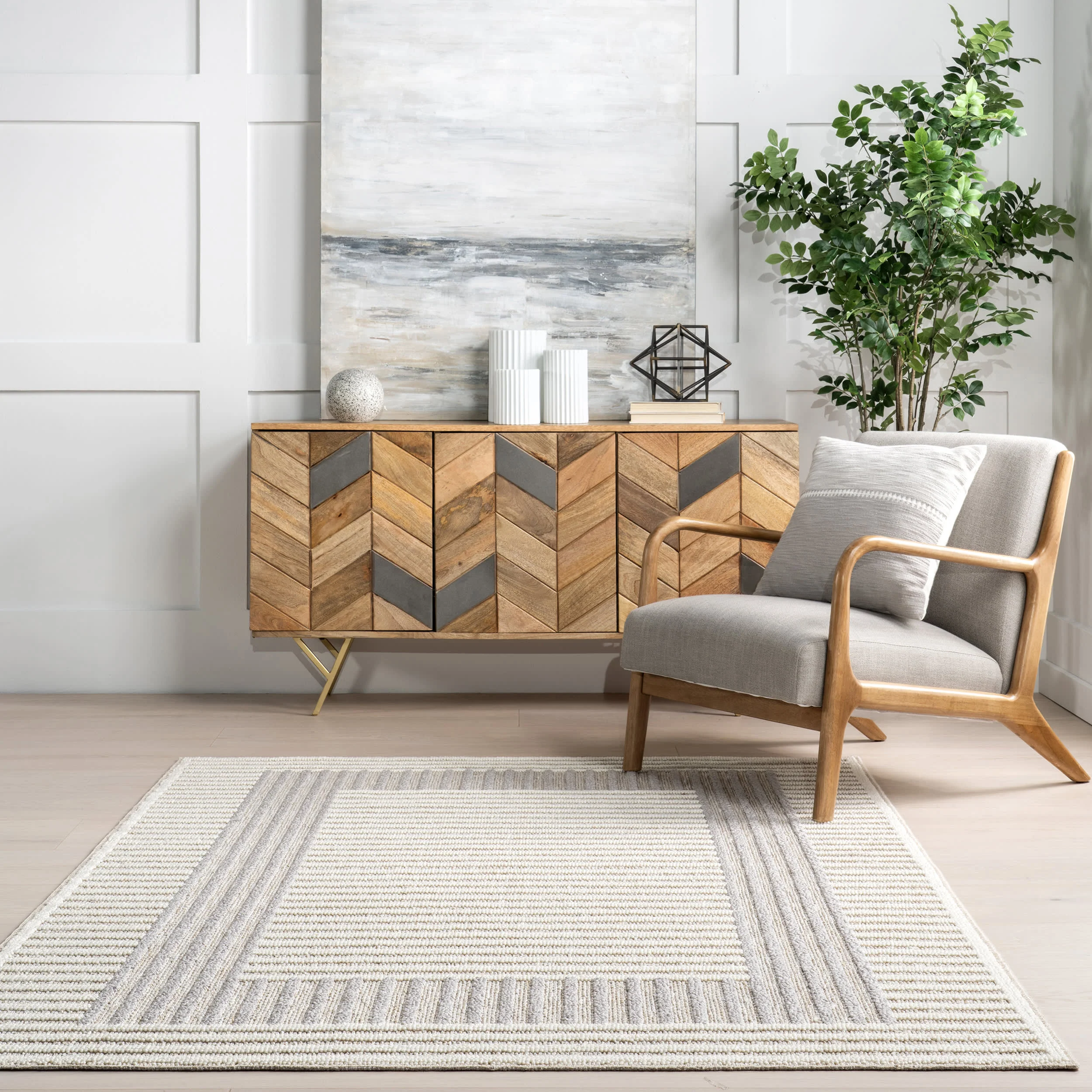 Freja Striped Washable Rug | Light Grey - Image 4