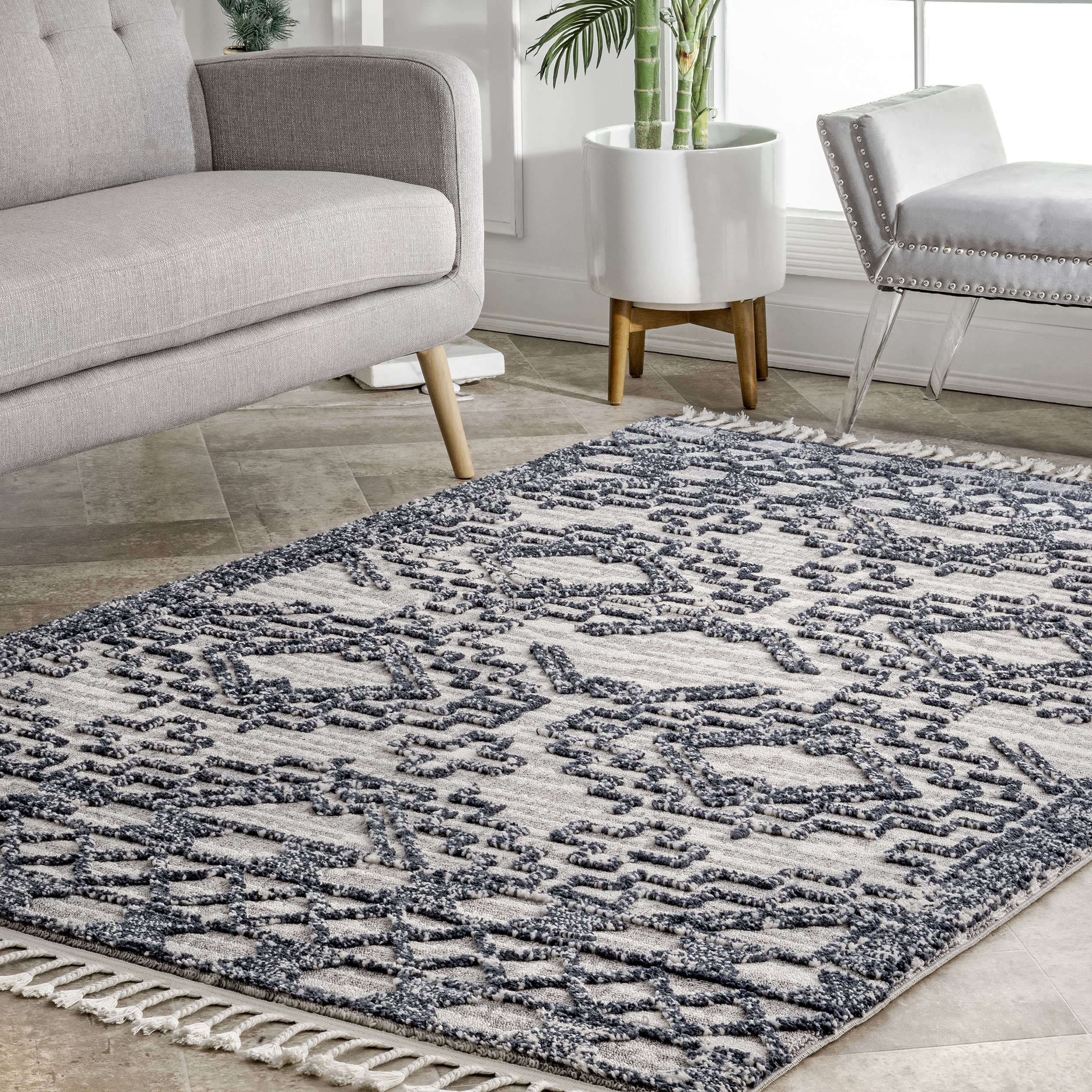 Frida Textured Moroccan Rug | Blue - Image 2