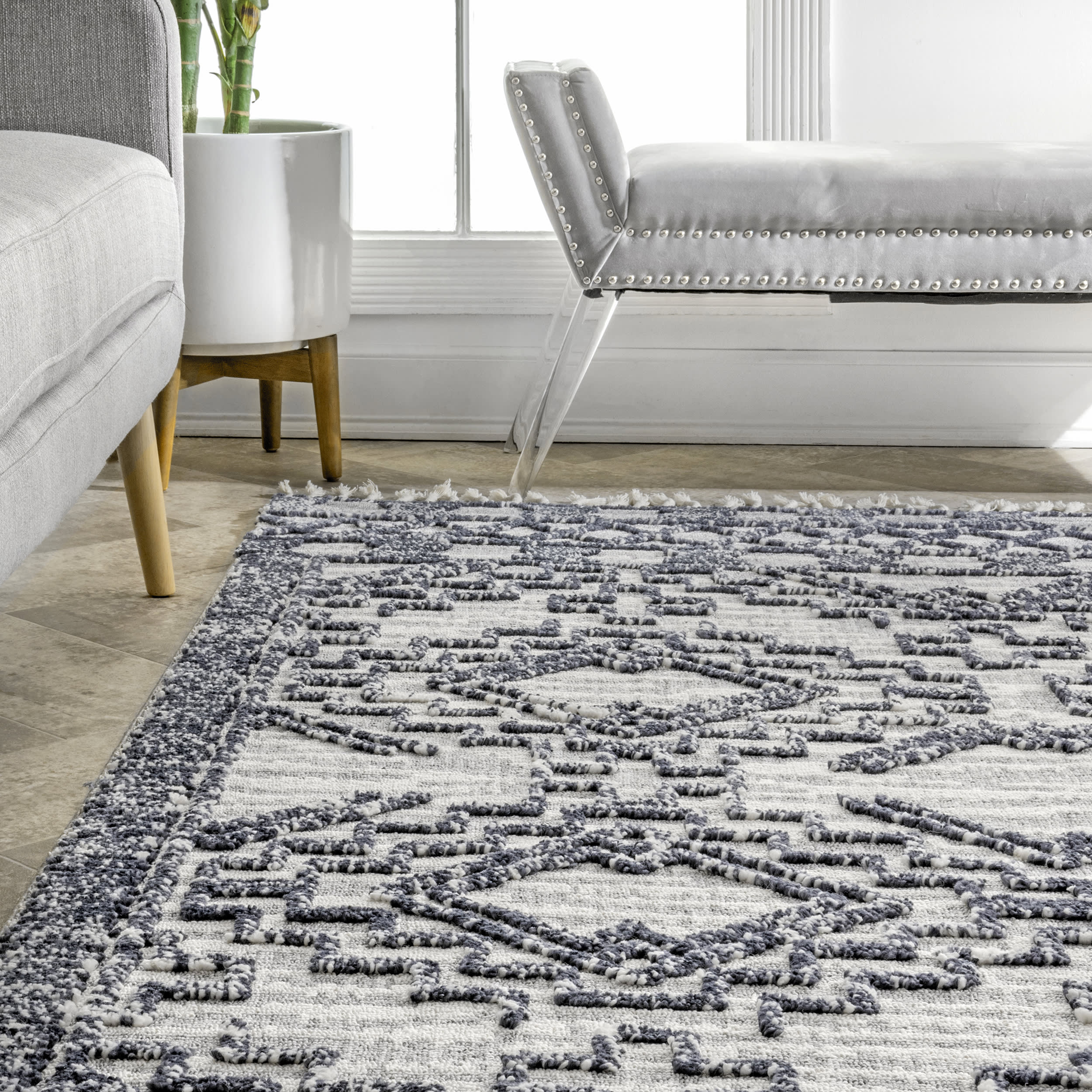Frida Textured Moroccan Rug | Blue - Image 4