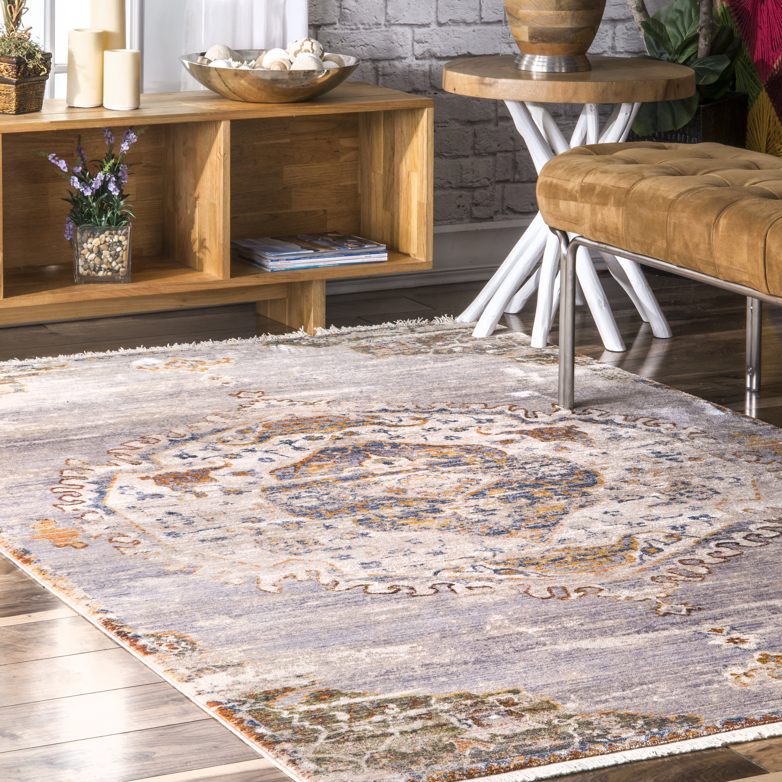 Frilly Ornate Medallion Fringe Rug | Grey - Image 2