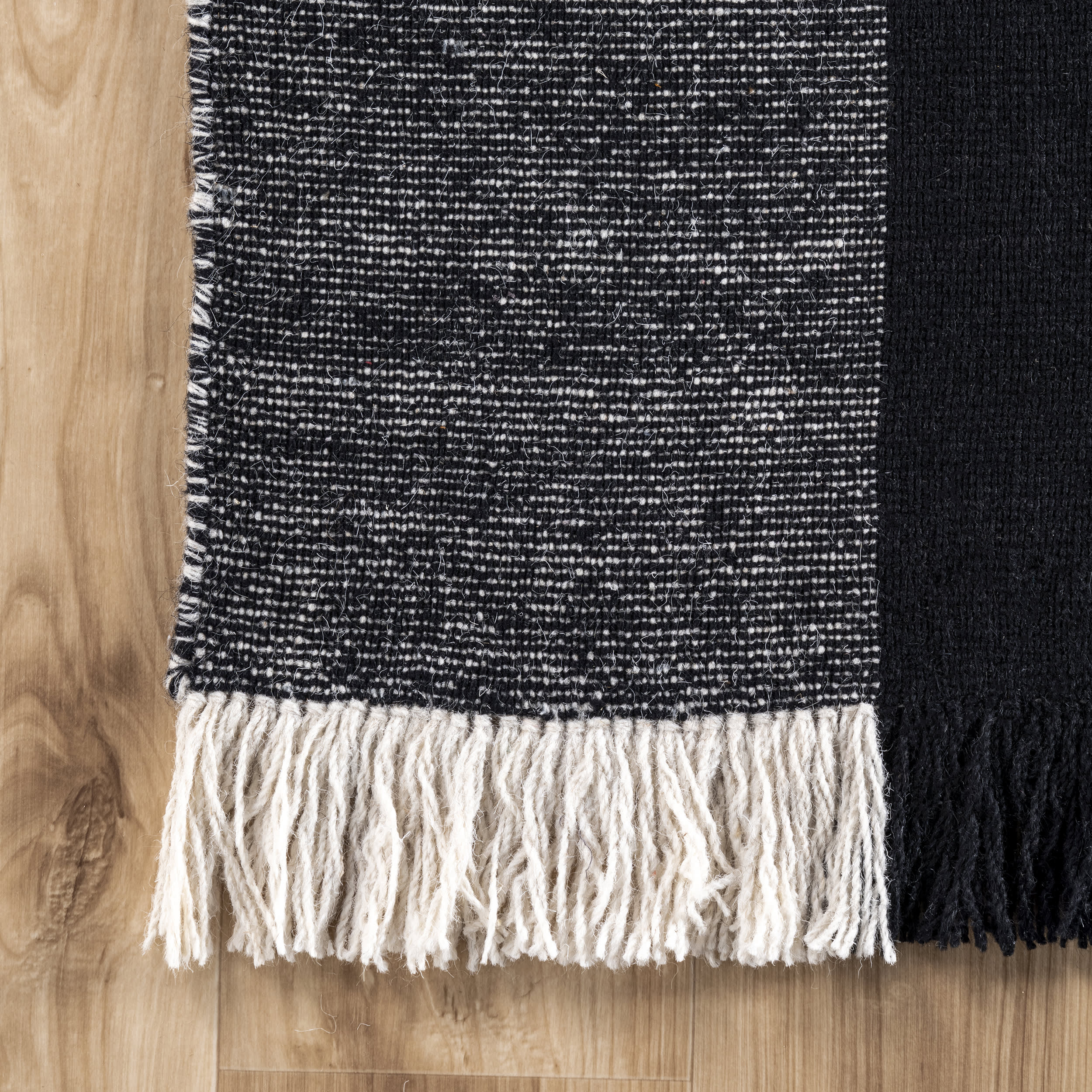Fringed Plaid Rug | Black - Image 3