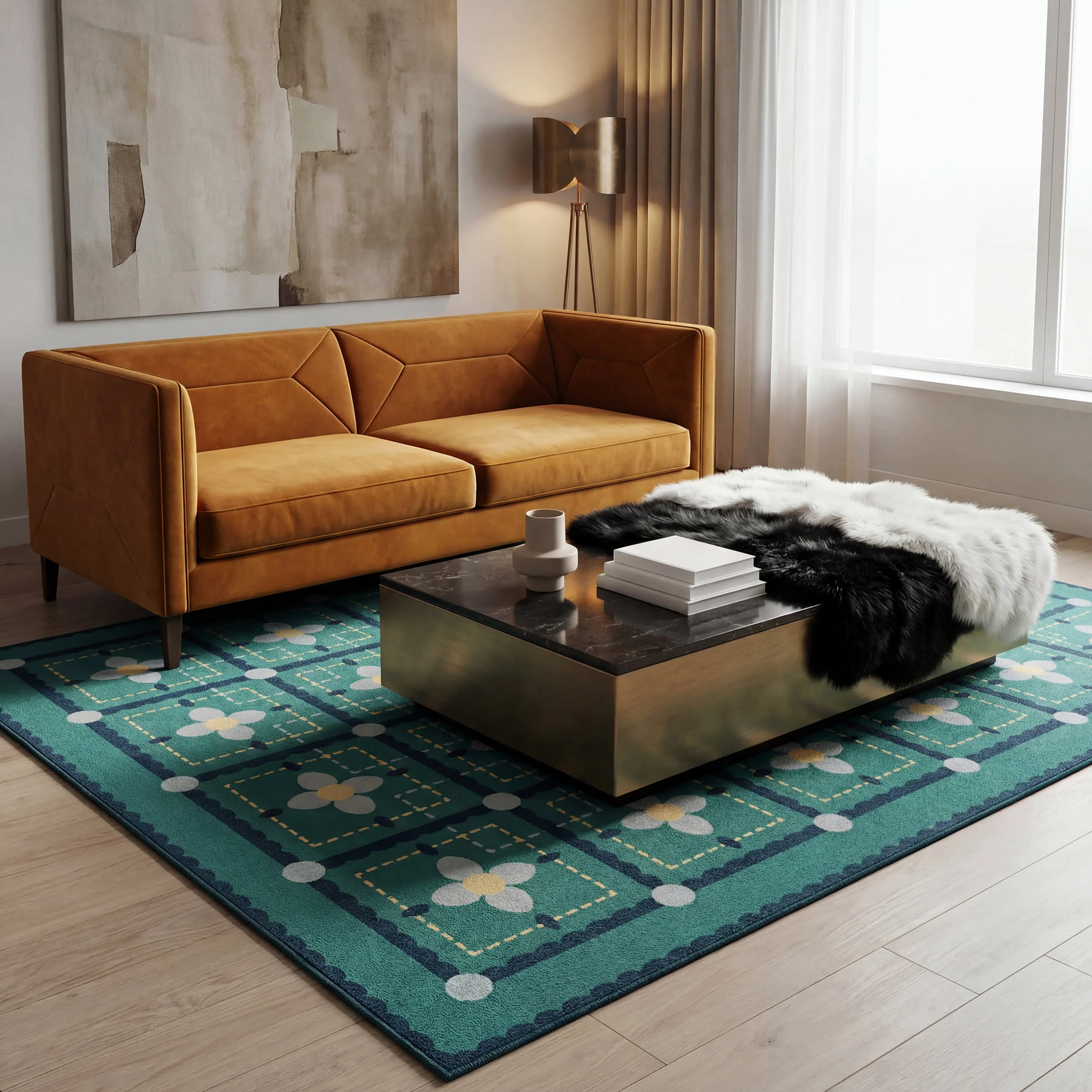Garden Grid Checkered Washable Rug by Society6 | Turquoise - Image 2