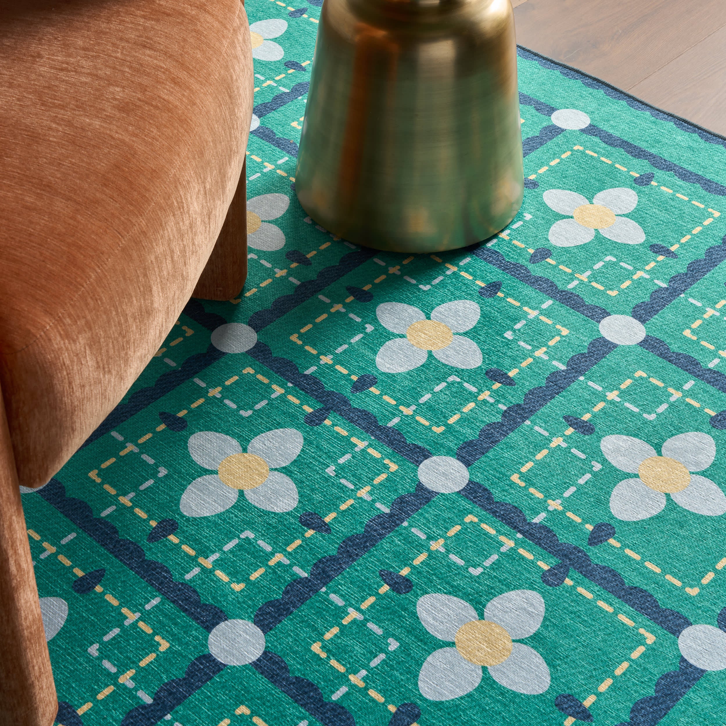 Garden Grid Checkered Washable Rug by Society6 | Turquoise - Image 5