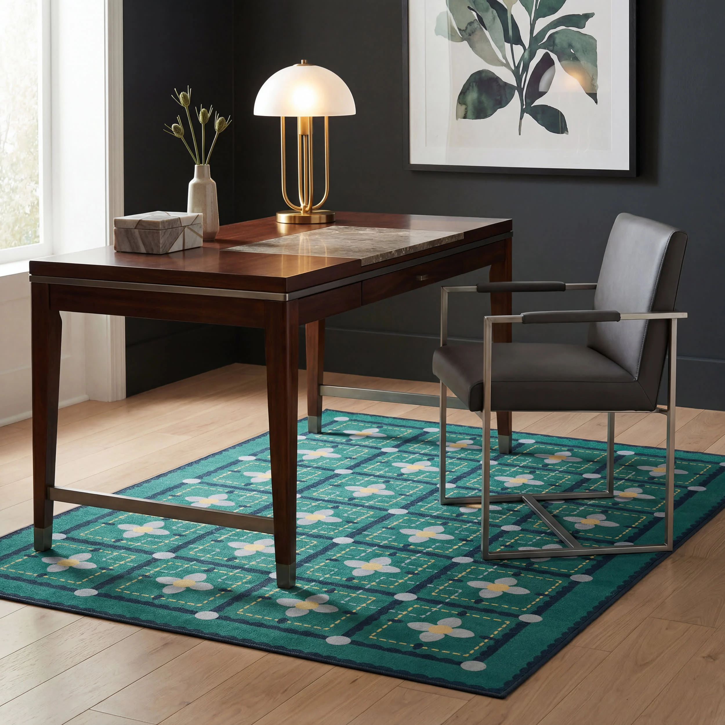 Garden Grid Checkered Washable Rug by Society6 | Turquoise - Image 7