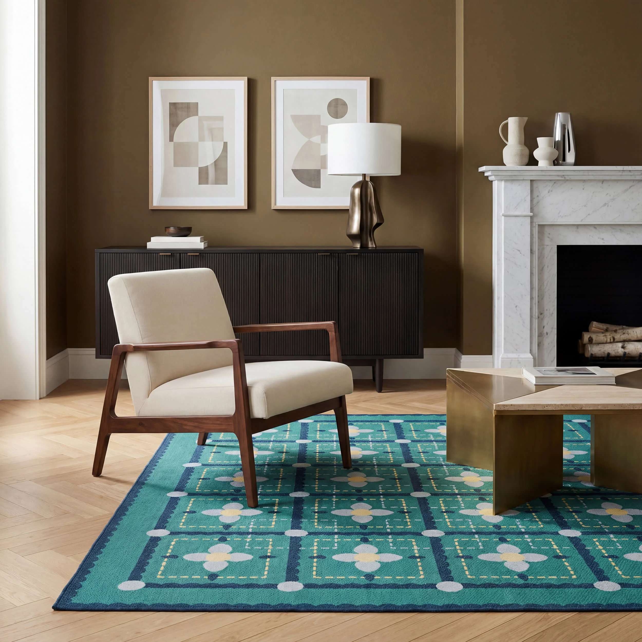 Garden Grid Checkered Washable Rug by Society6 | Turquoise - Image 9