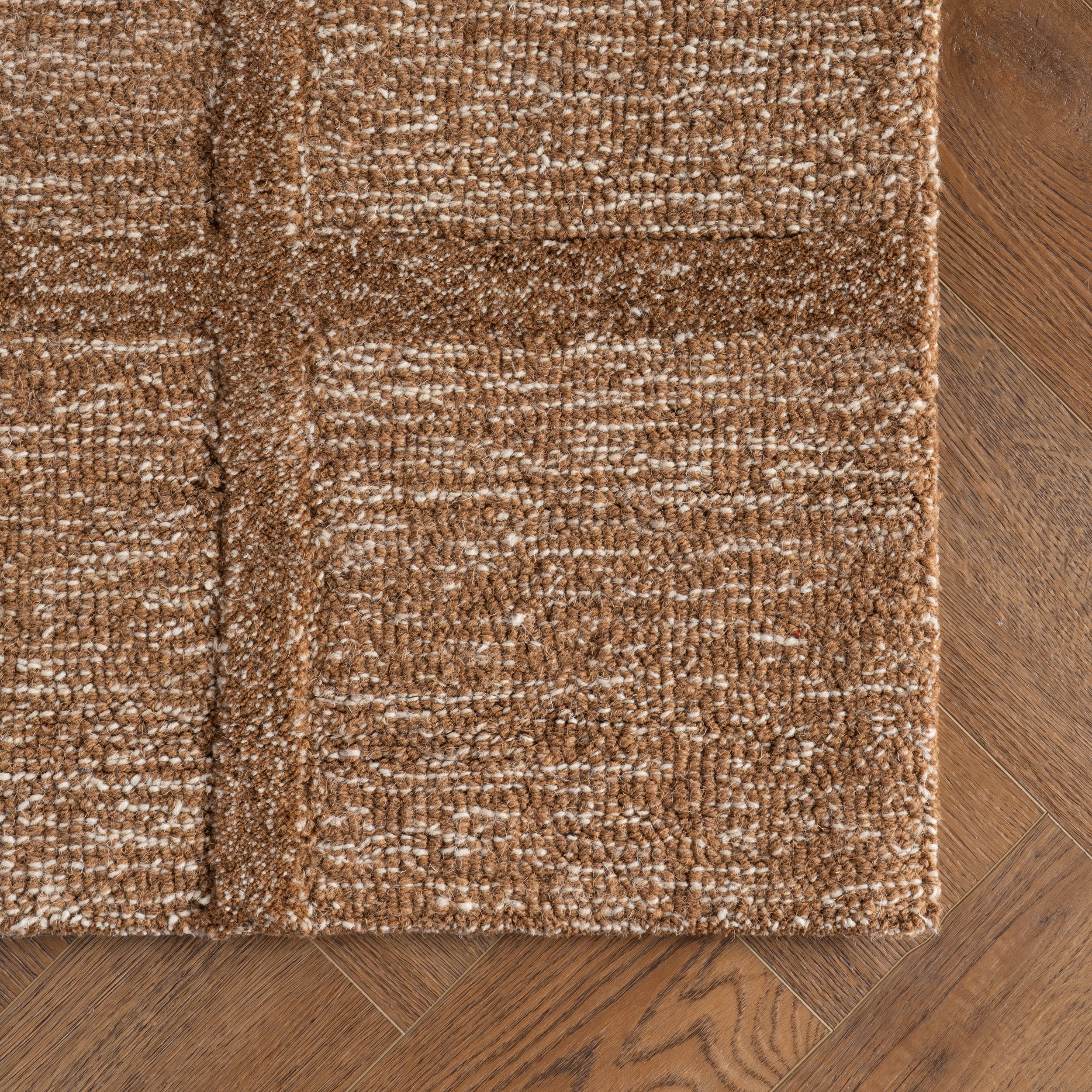 Gea Geometric Bordered Wool Rug | Brown - Image 4
