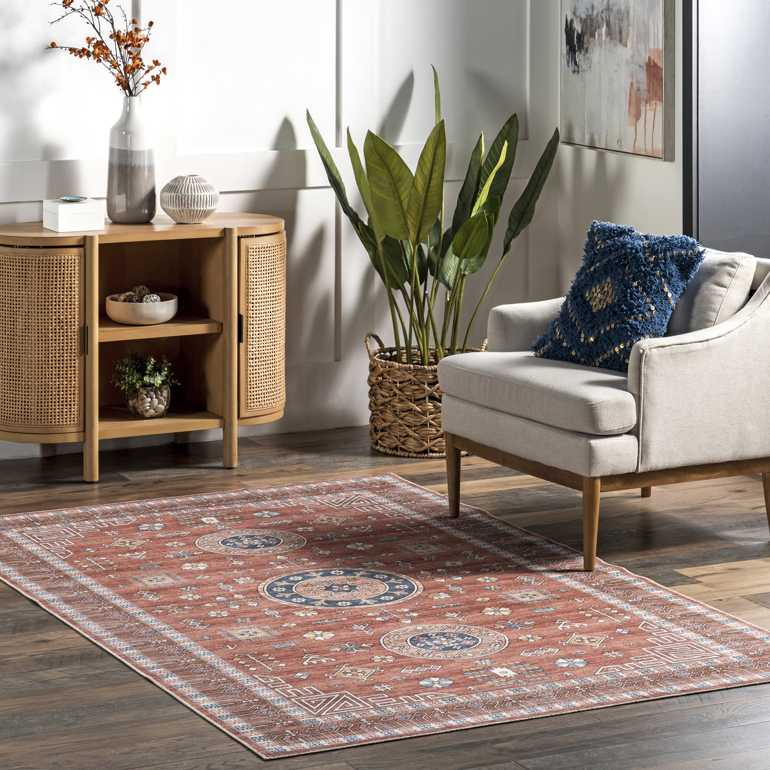 Gemma Washable Disks Rug | Red - Image 2
