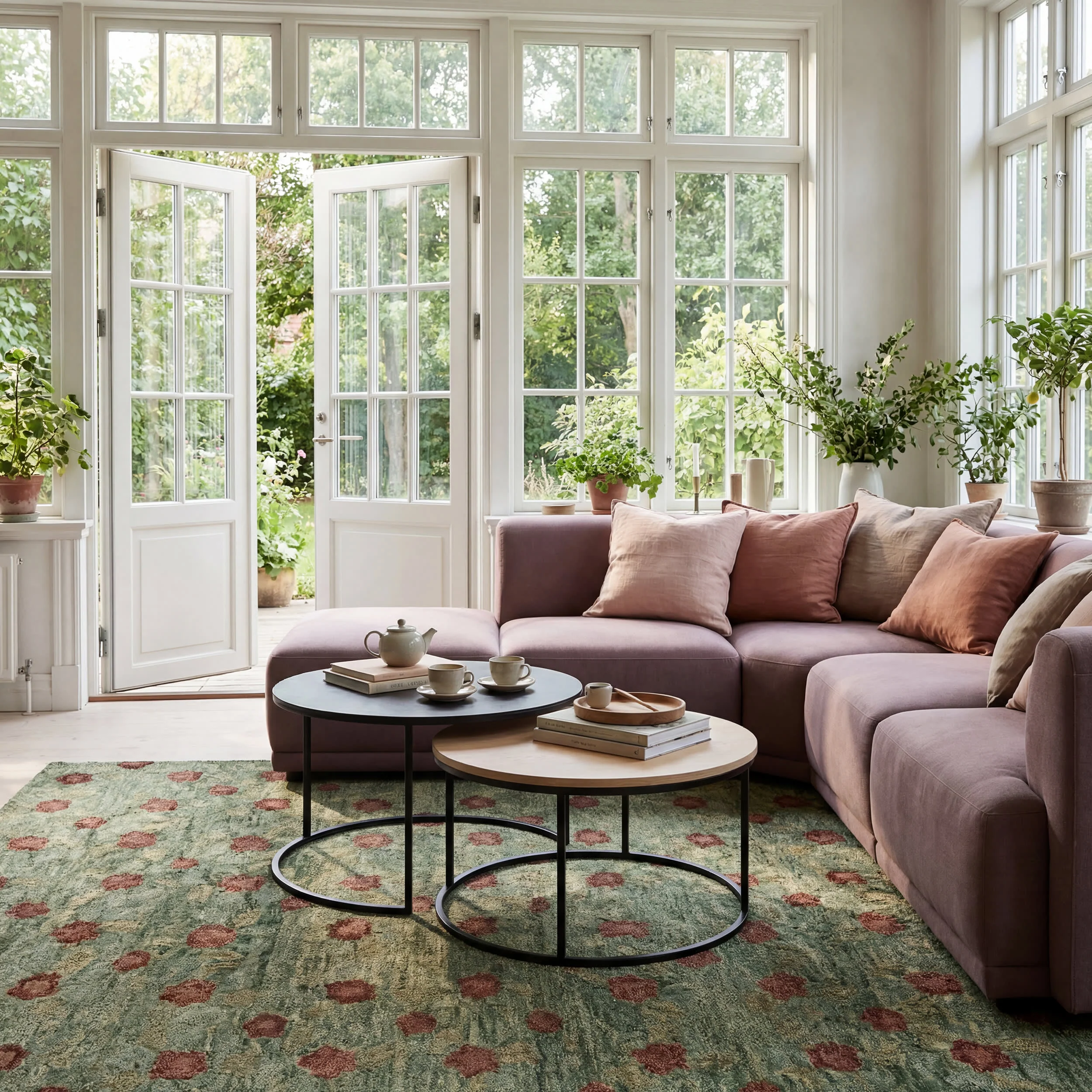 Genevive Modern Floral Wool Rug | Green - Image 2