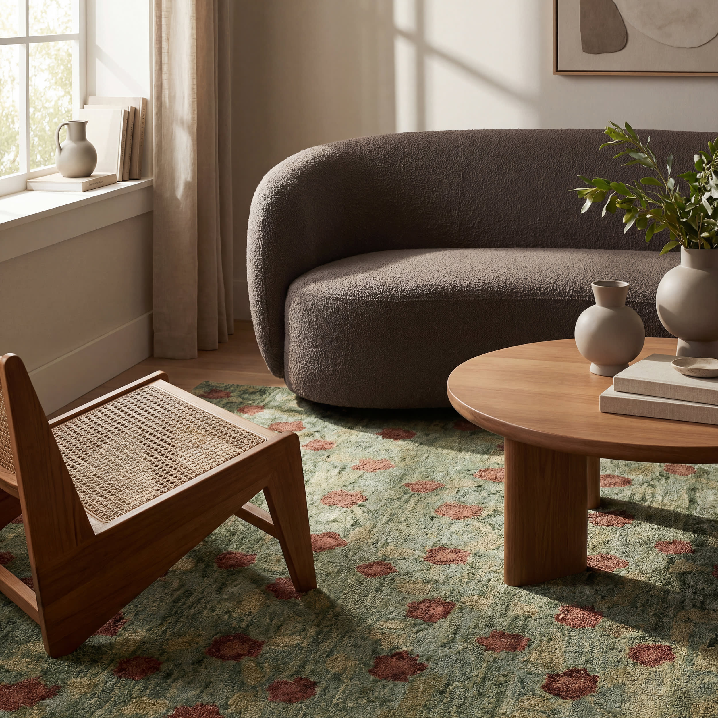 Genevive Modern Floral Wool Rug | Green - Image 5