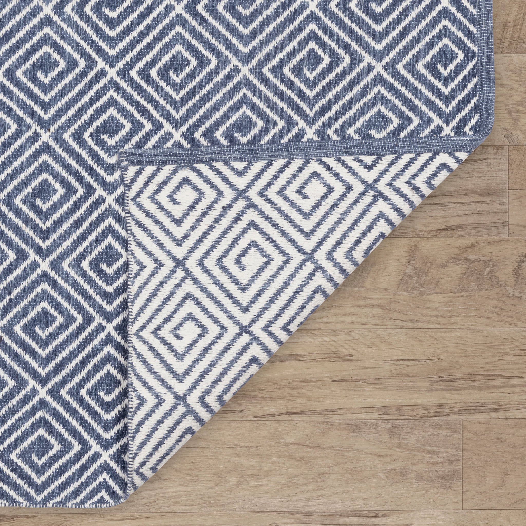 Geo Diamond Handwoven Wool Rug | Blue/Ivory - Image 4