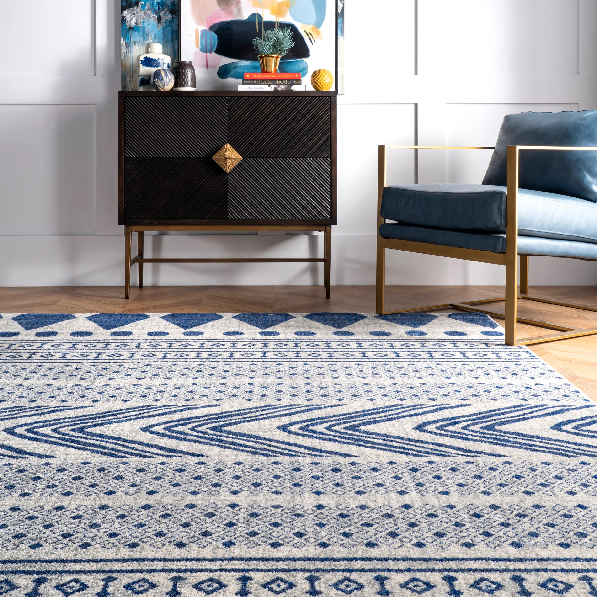 Geometric Banded Rug | Blue - Image 4