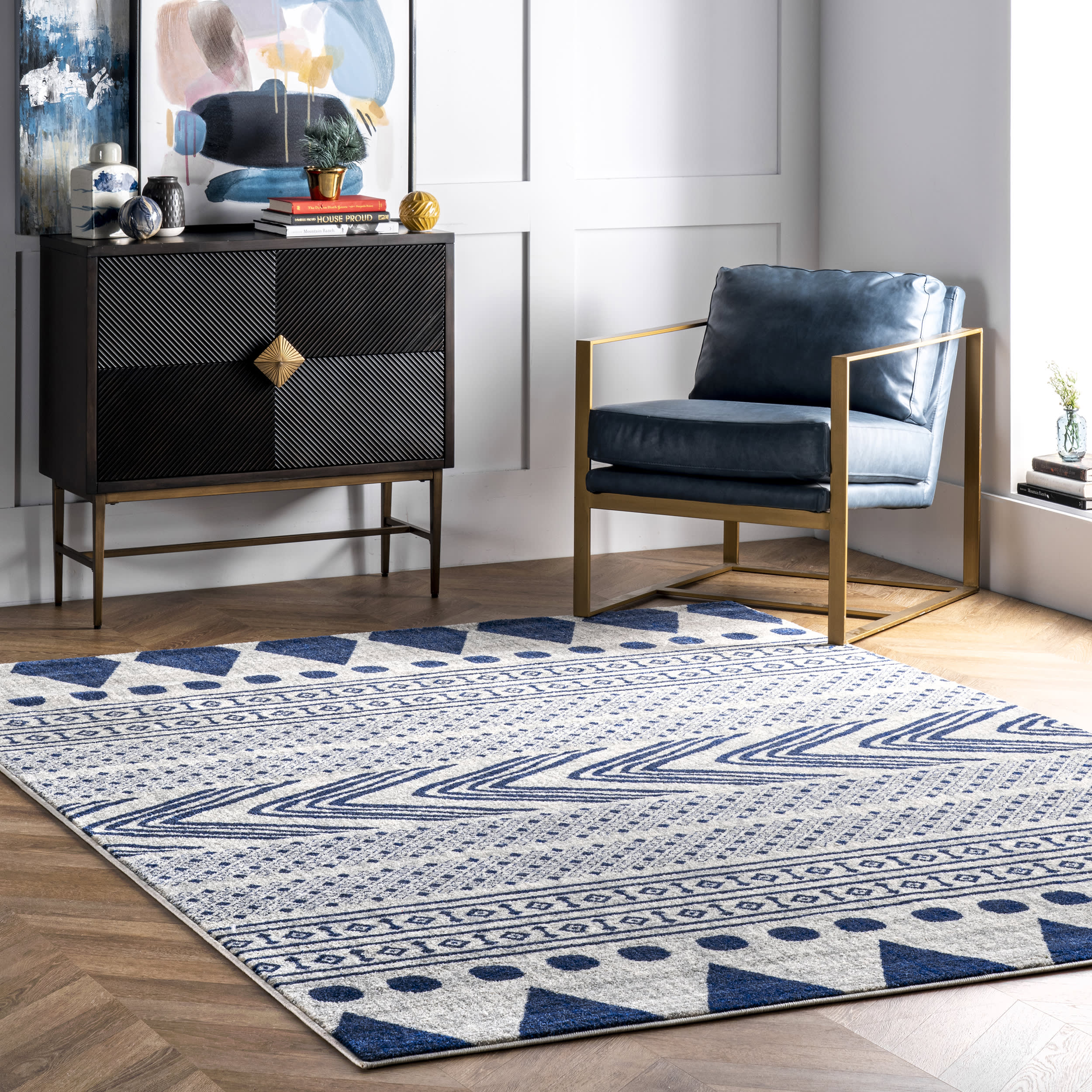 Geometric Banded Rug | Blue - Image 2