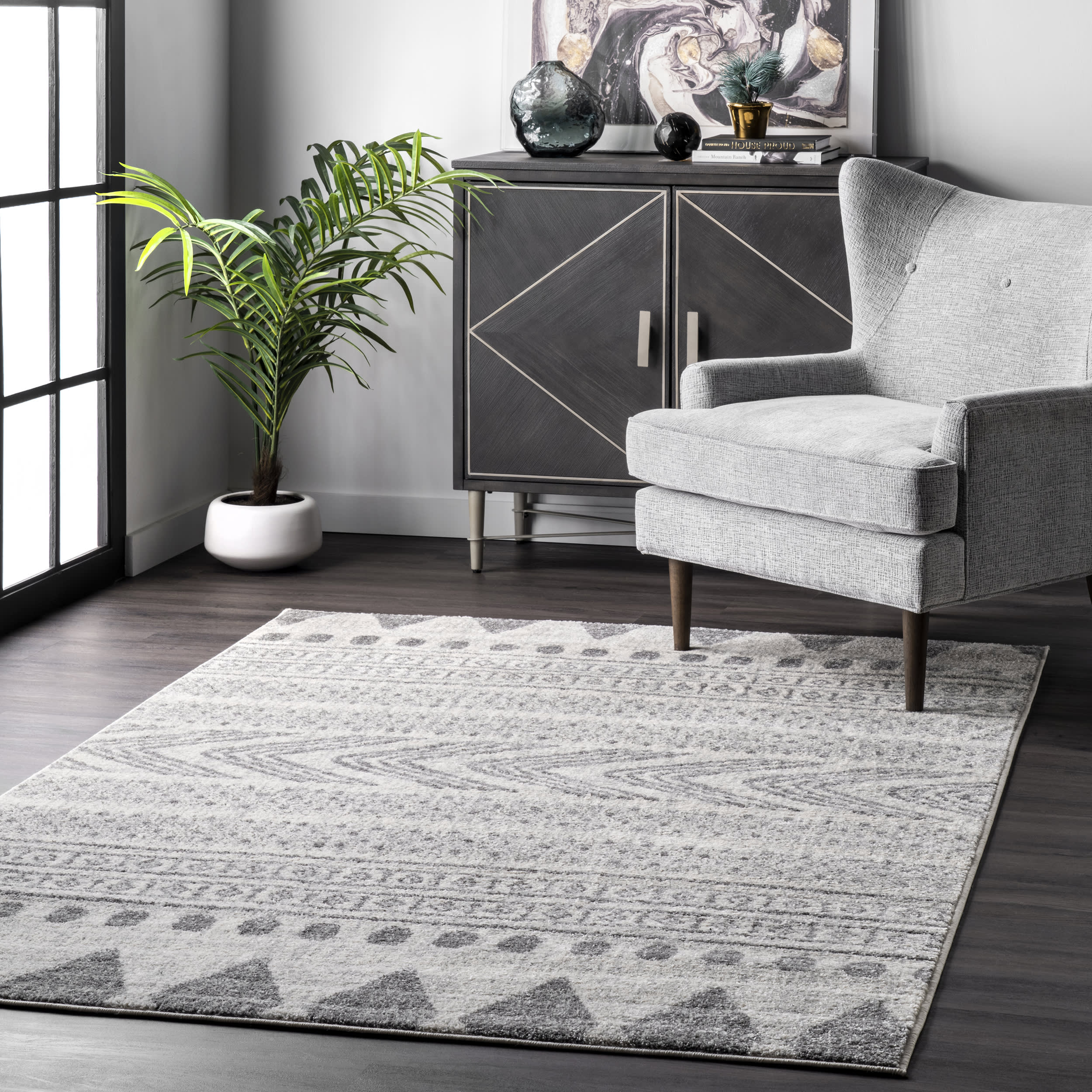 Geometric Banded Rug | Grey - Image 2