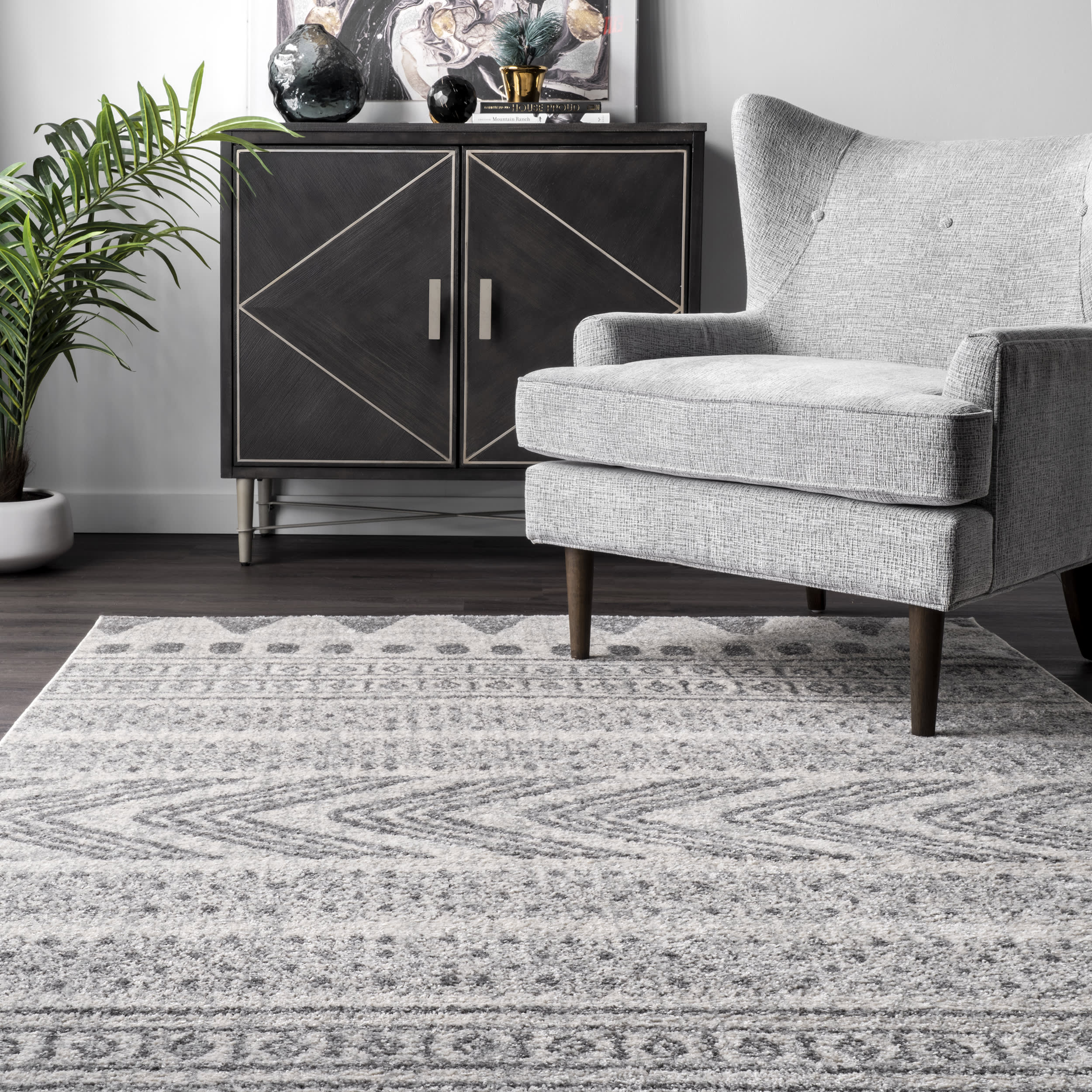 Geometric Banded Rug | Grey - Image 4