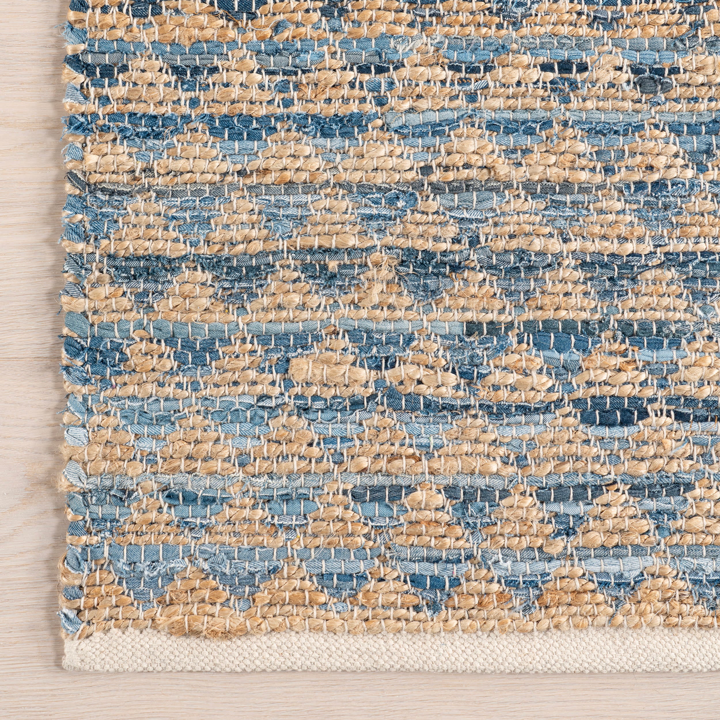 Geometric Rag Handwoven Jute Rug | Blue - Image 3