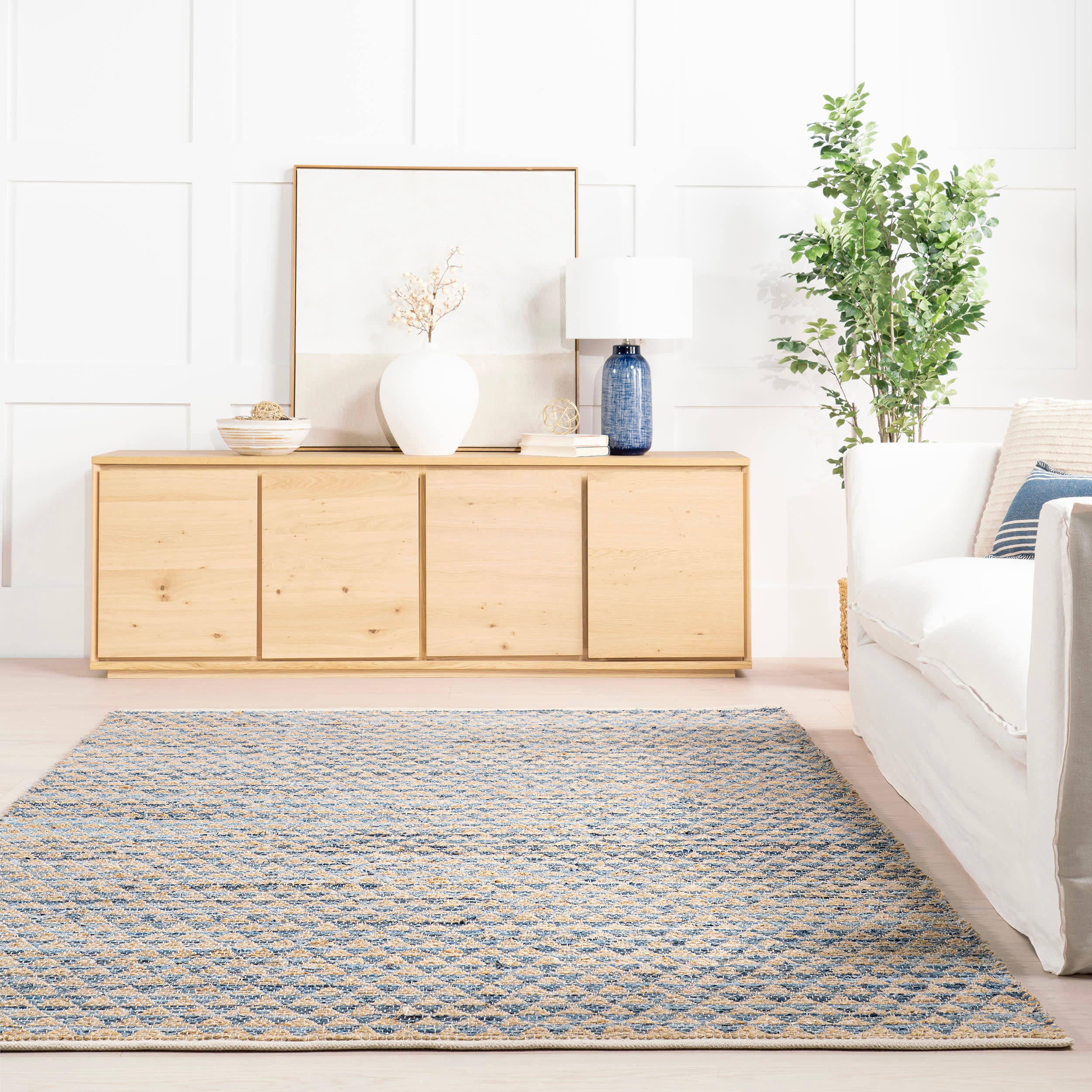 Geometric Rag Handwoven Jute Rug | Blue - Image 4