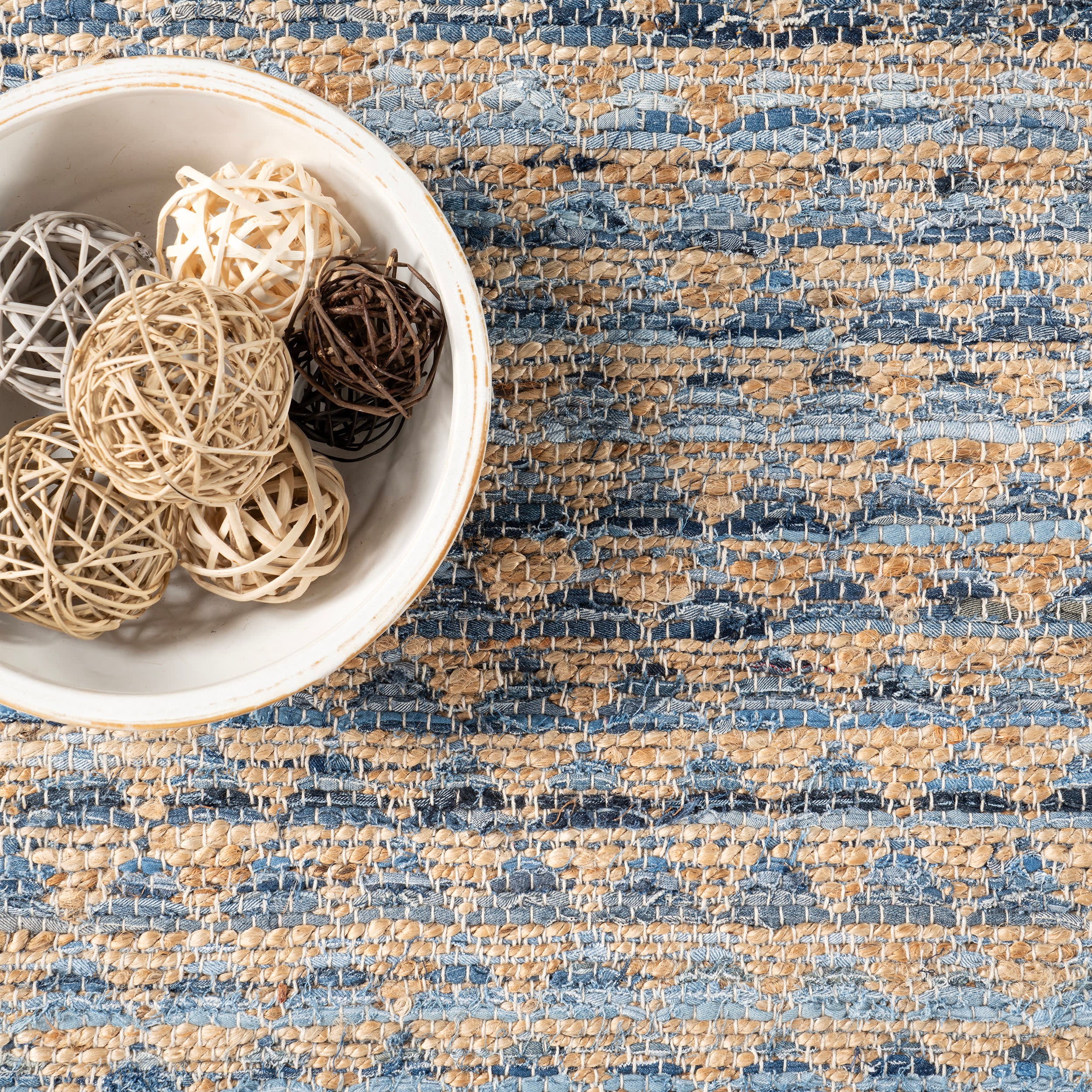 Geometric Rag Handwoven Jute Rug | Blue - Image 7
