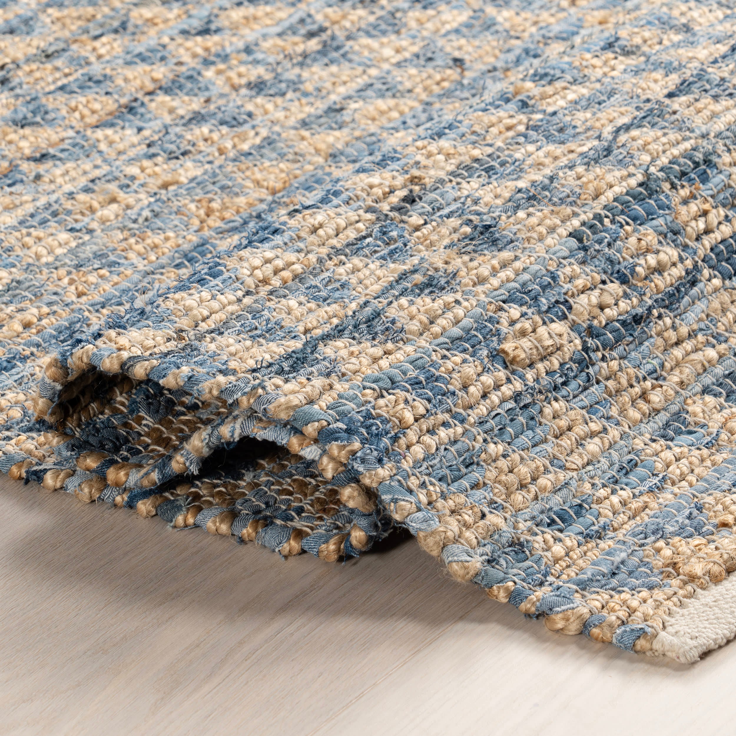 Geometric Rag Handwoven Jute Rug | Blue - Image 8