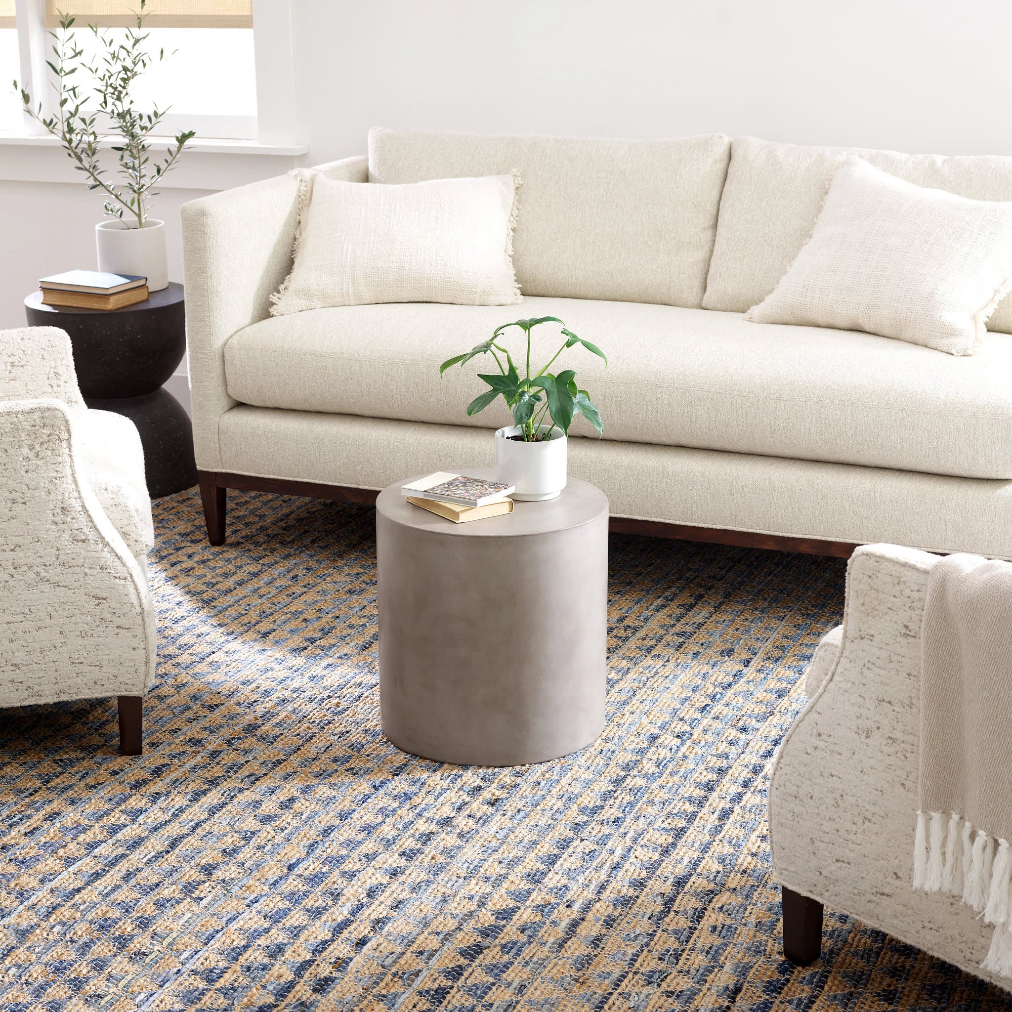 Geometric Rag Handwoven Jute Rug | Denim - Image 2
