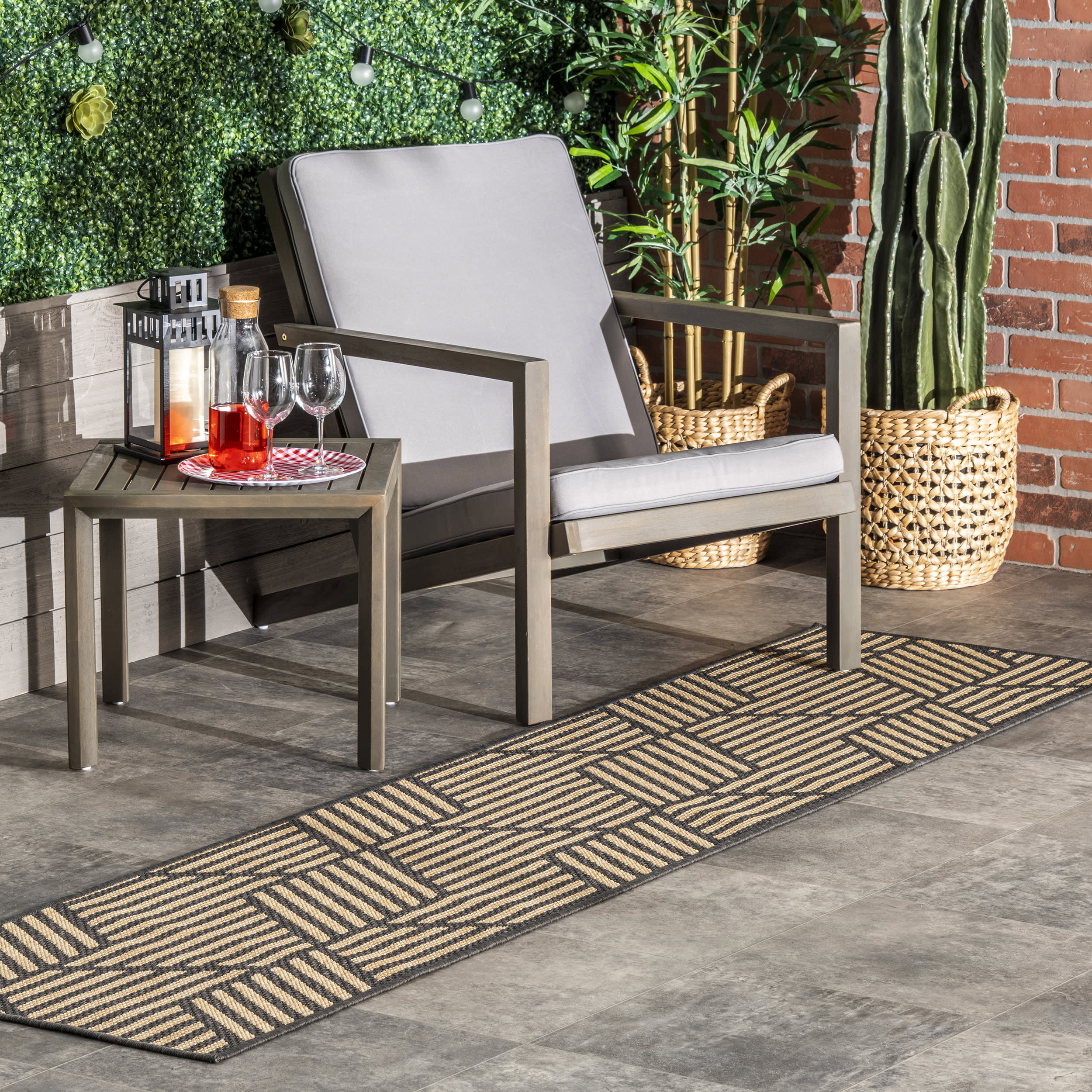 Geometric Tiles Indoor/Outdoor Rug | Charcoal - Image 2