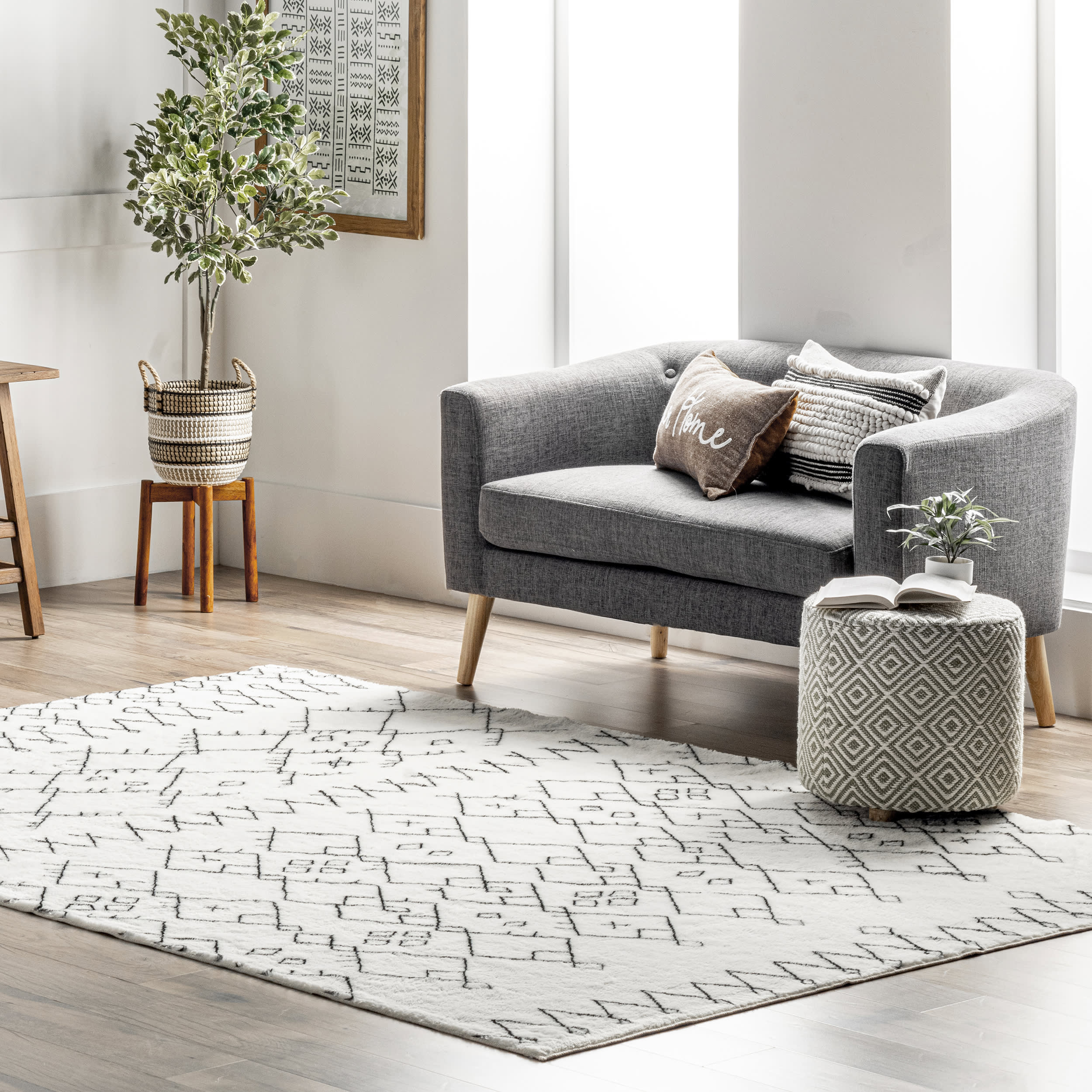 Giana Striped Washable Shag Rug | Black - Image 2