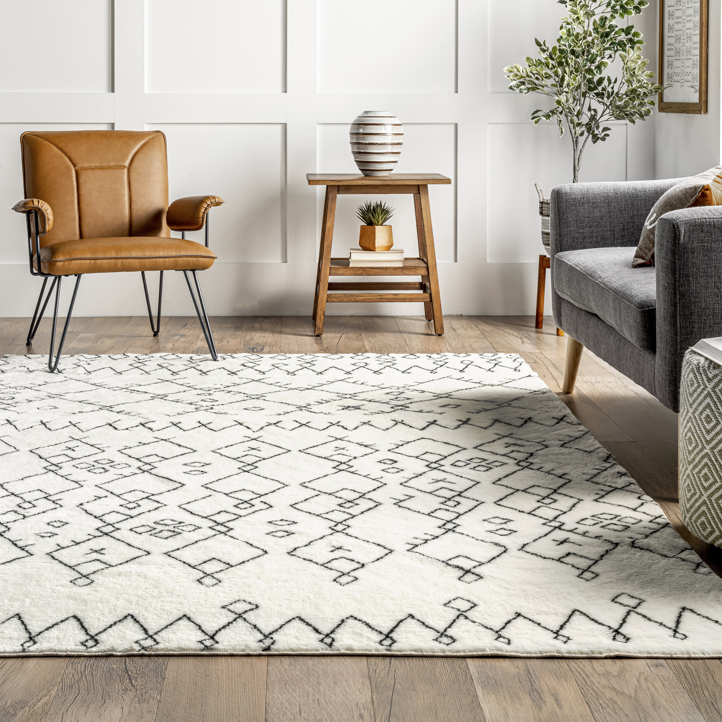 Giana Striped Washable Shag Rug | Black - Image 4